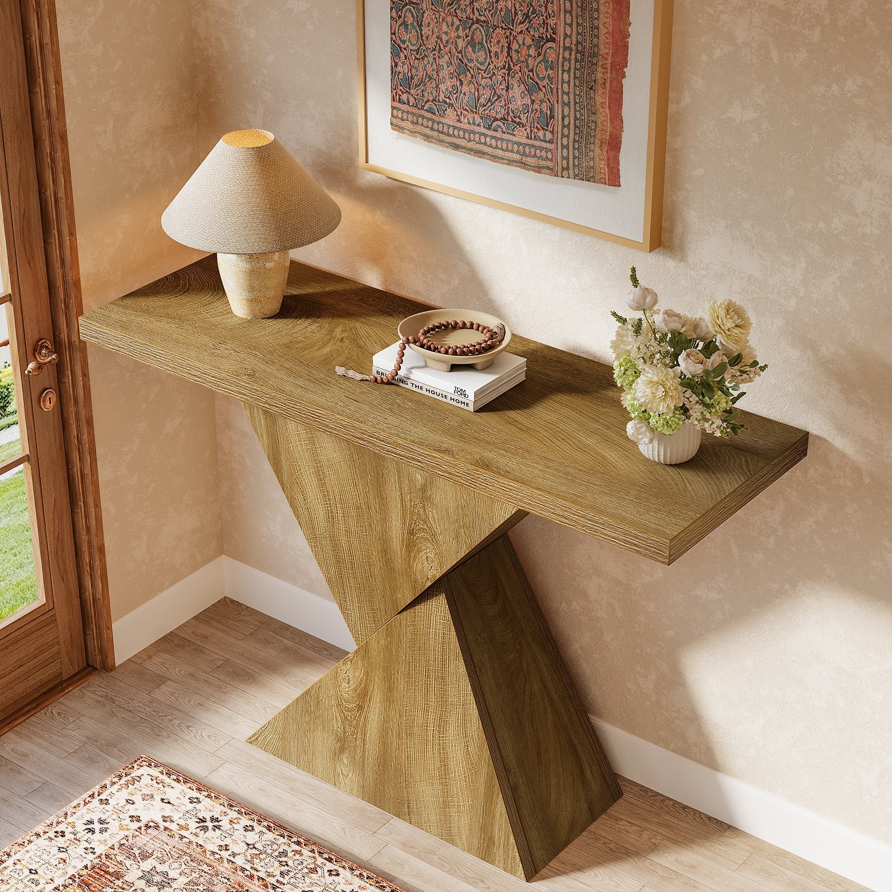 Tribesigns Console géométrique de 105 cm, Table-banc étroite de style campagnard