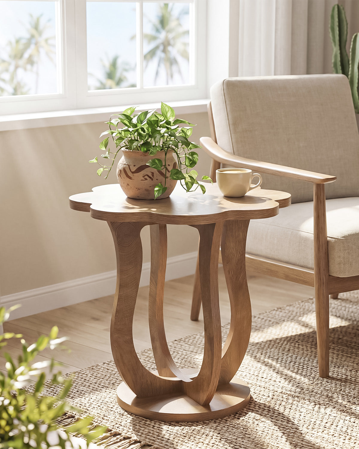 Tribesigns Table d’appoint moderne de 65 cm, plateau en forme de fleur et pied artistique