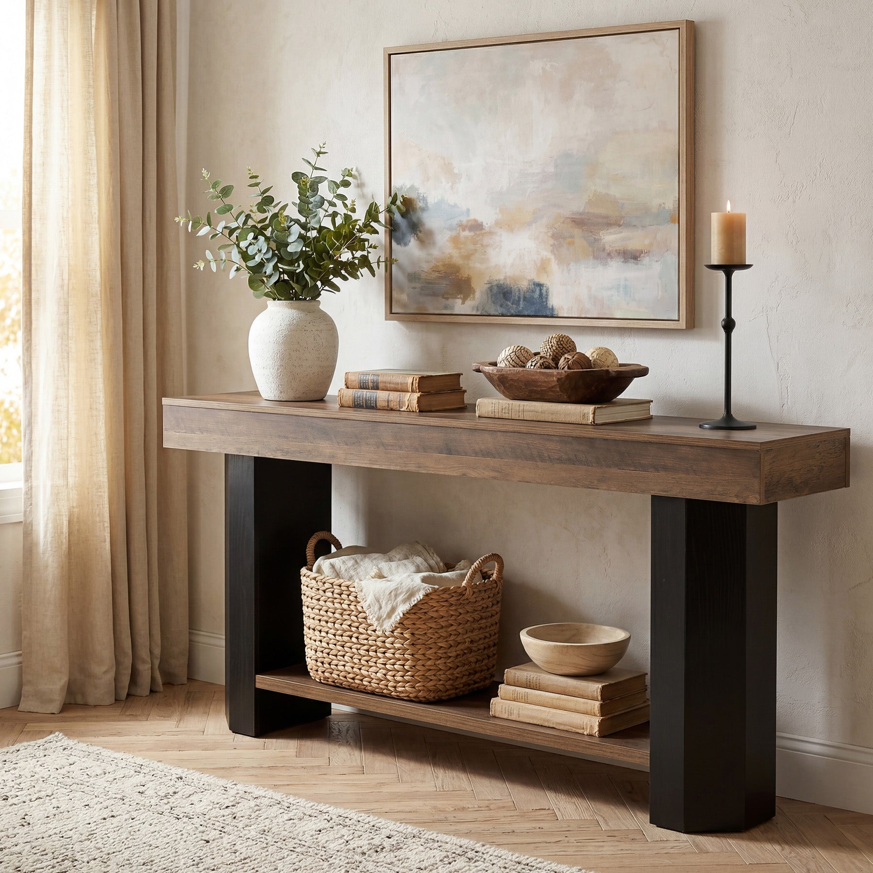 Tribesigns Console de 160 cm à 2 Niveaux, Table d’Entrée Étroite de Style Industriel
