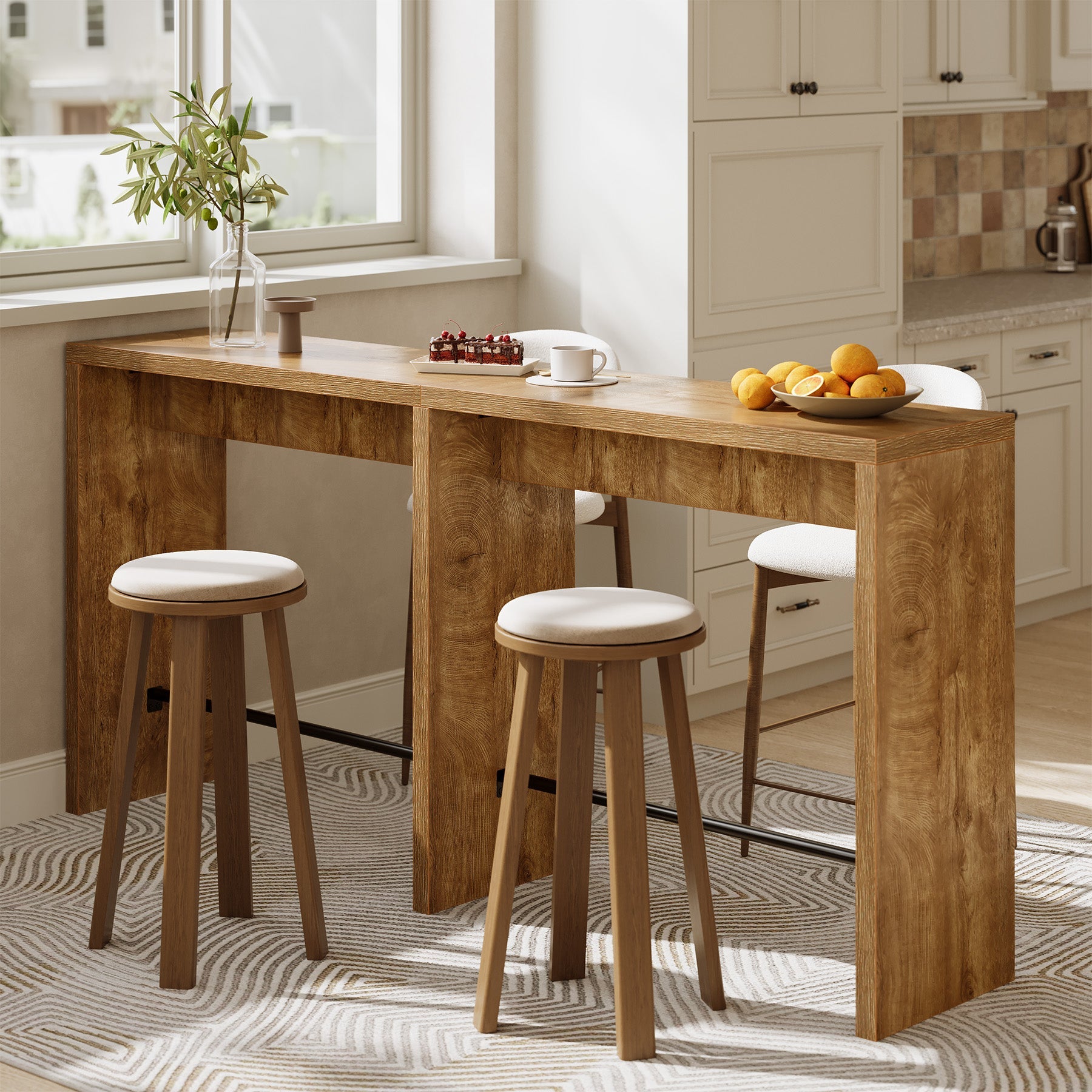 Tribesigns Table de Bar 200 cm pour 4 à 6 Personnes, Table Haute 95 cm avec Repose-Pieds Métallique pour Cuisine