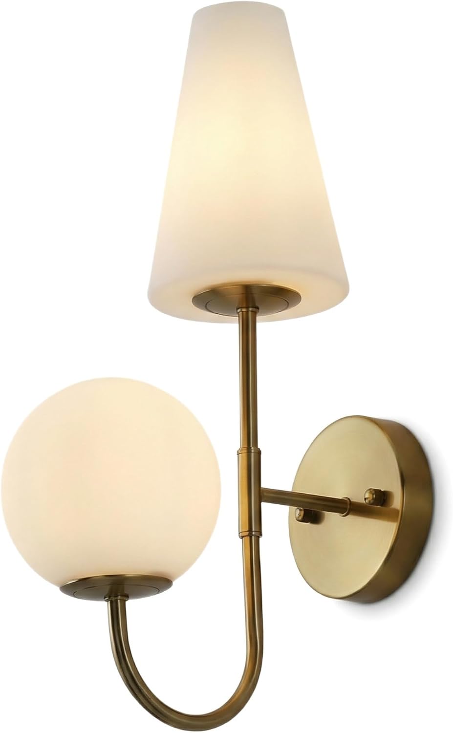 Tribesigns Applique murale d'intérieur, lampe murale dorée avec abat-jour en verre dépoli