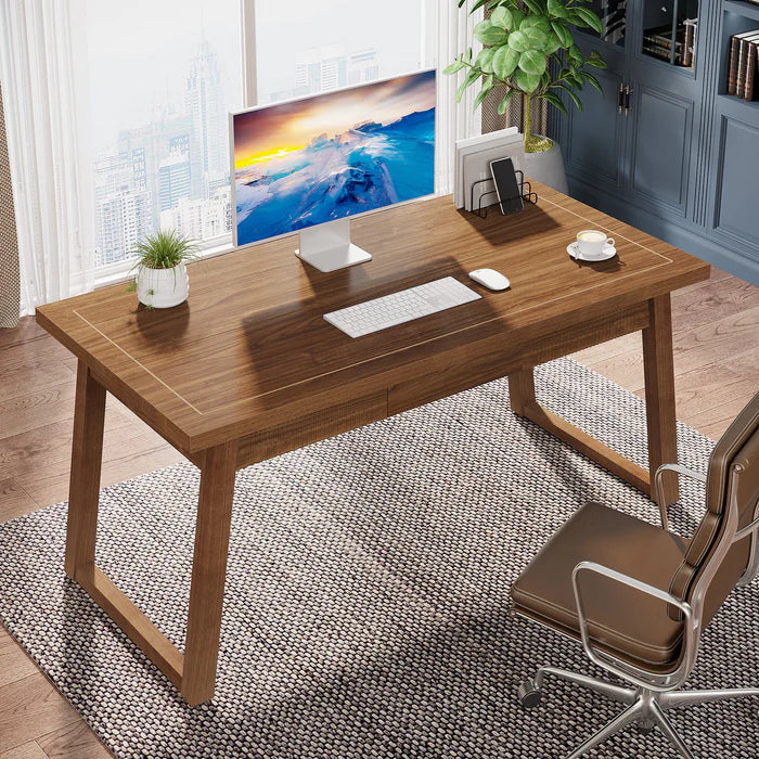 Tribesigns Bureau d'ordinateur en bois de 140 cm, Table de travail moderne du milieu du siècle avec tiroir
