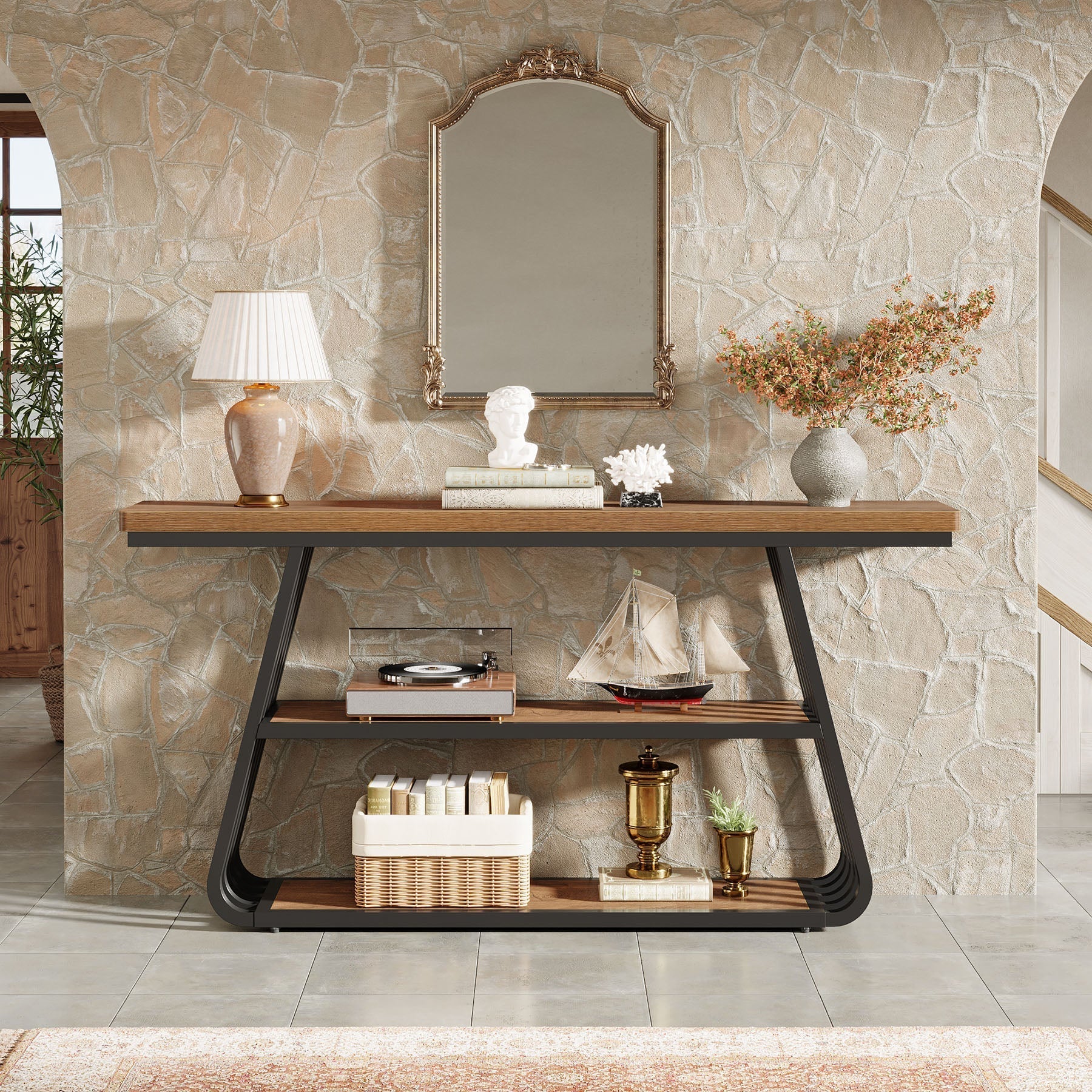 Tribesigns Console de 140 cm, Table basse à 3 niveaux avec structure en fer pour le salon