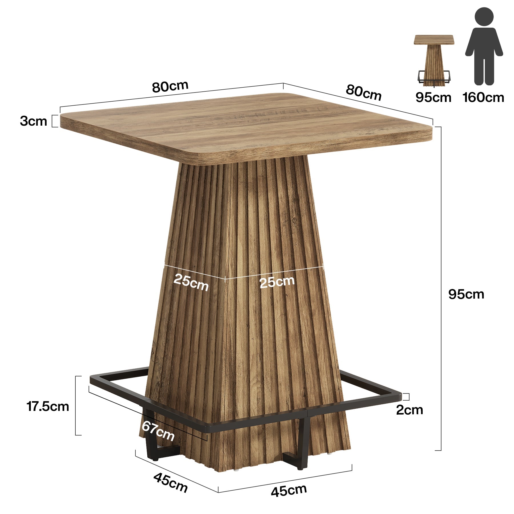 Tribesigns Table de Bar de 80 cm, Table de Cuisine avec Repose-Pieds Métallique