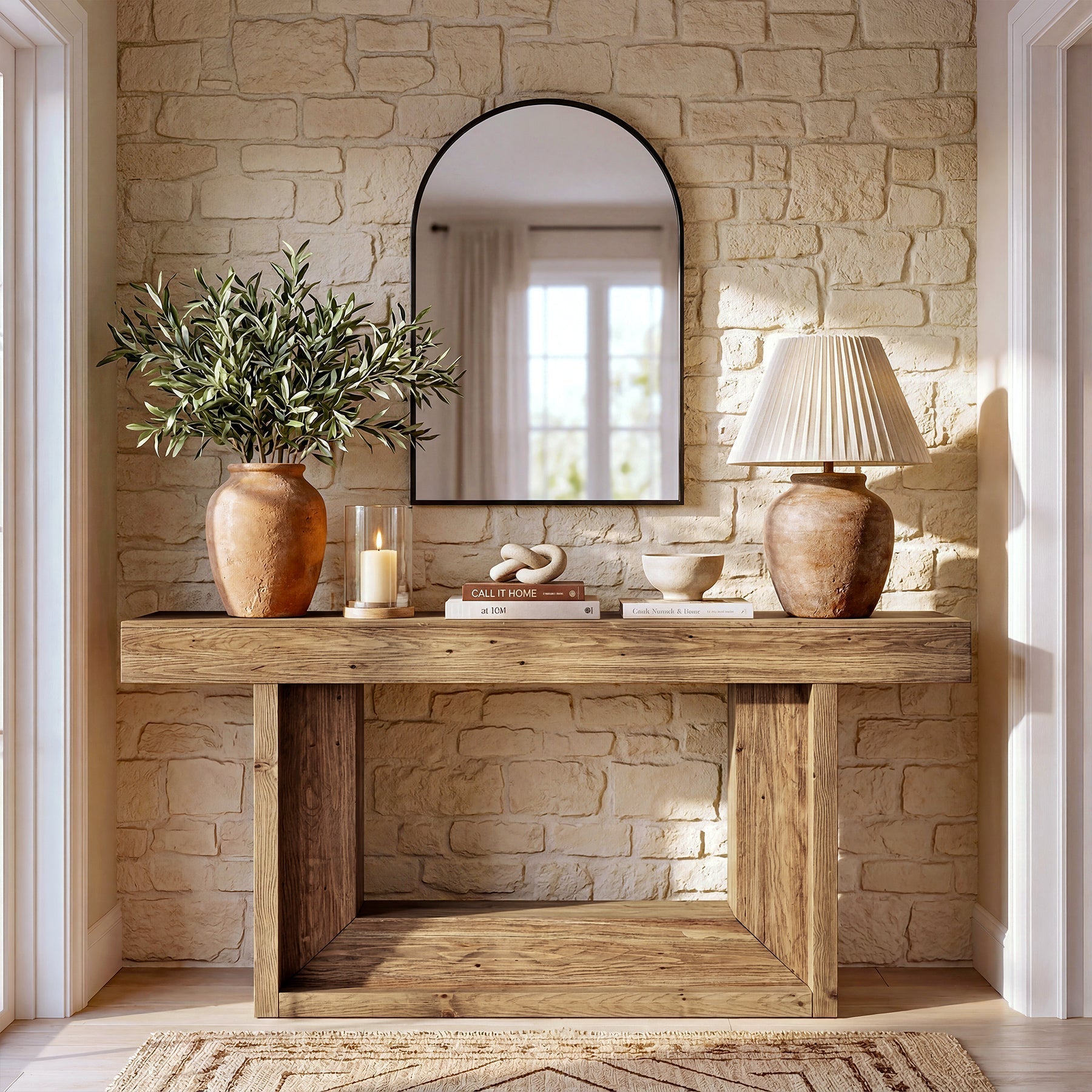 Tribesigns 160cm Massief houten smalle console tafel, landelijke stijl met U-vormige basis en plank