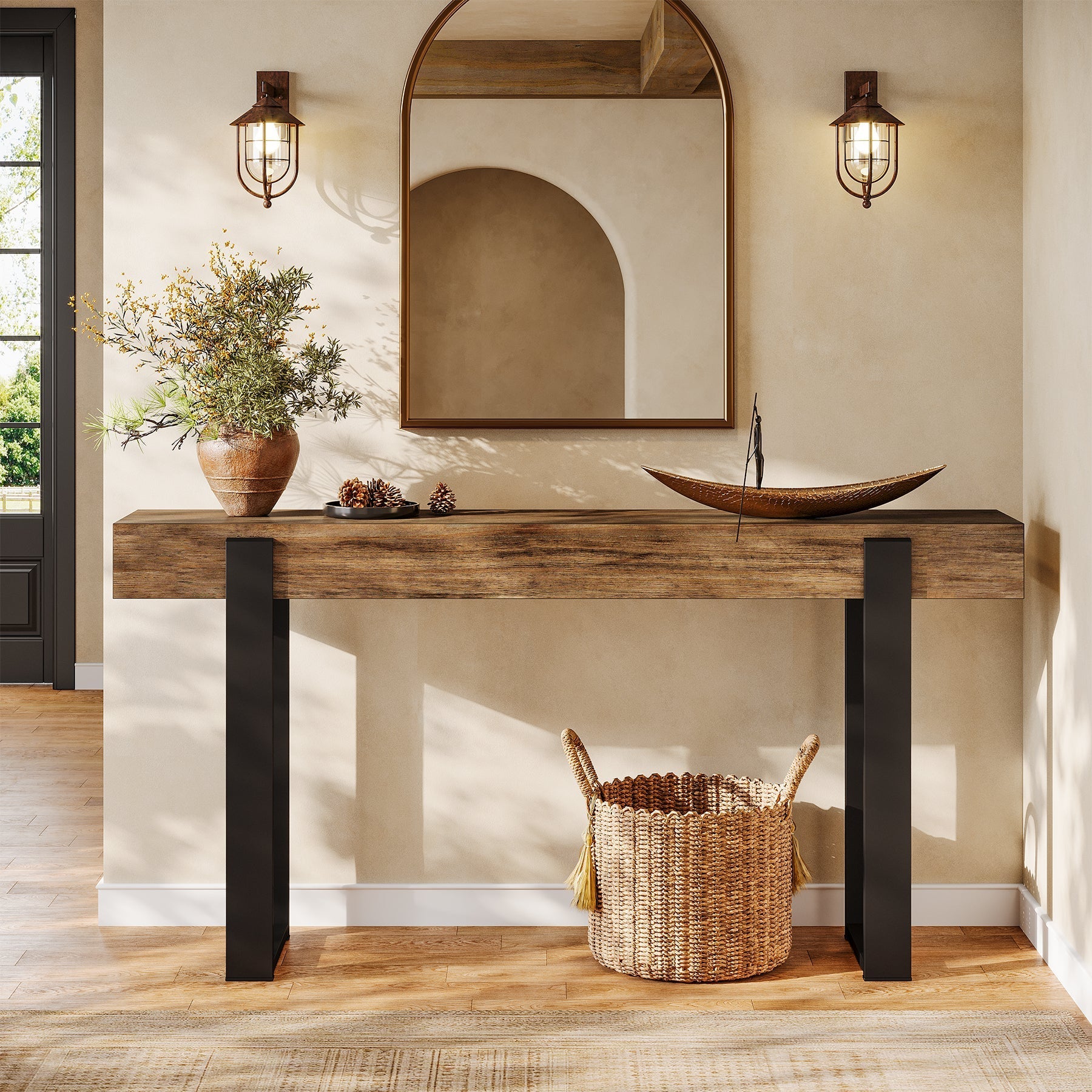 Tribesigns Console en bois massif avec pieds en métal (160 x 30 cm)