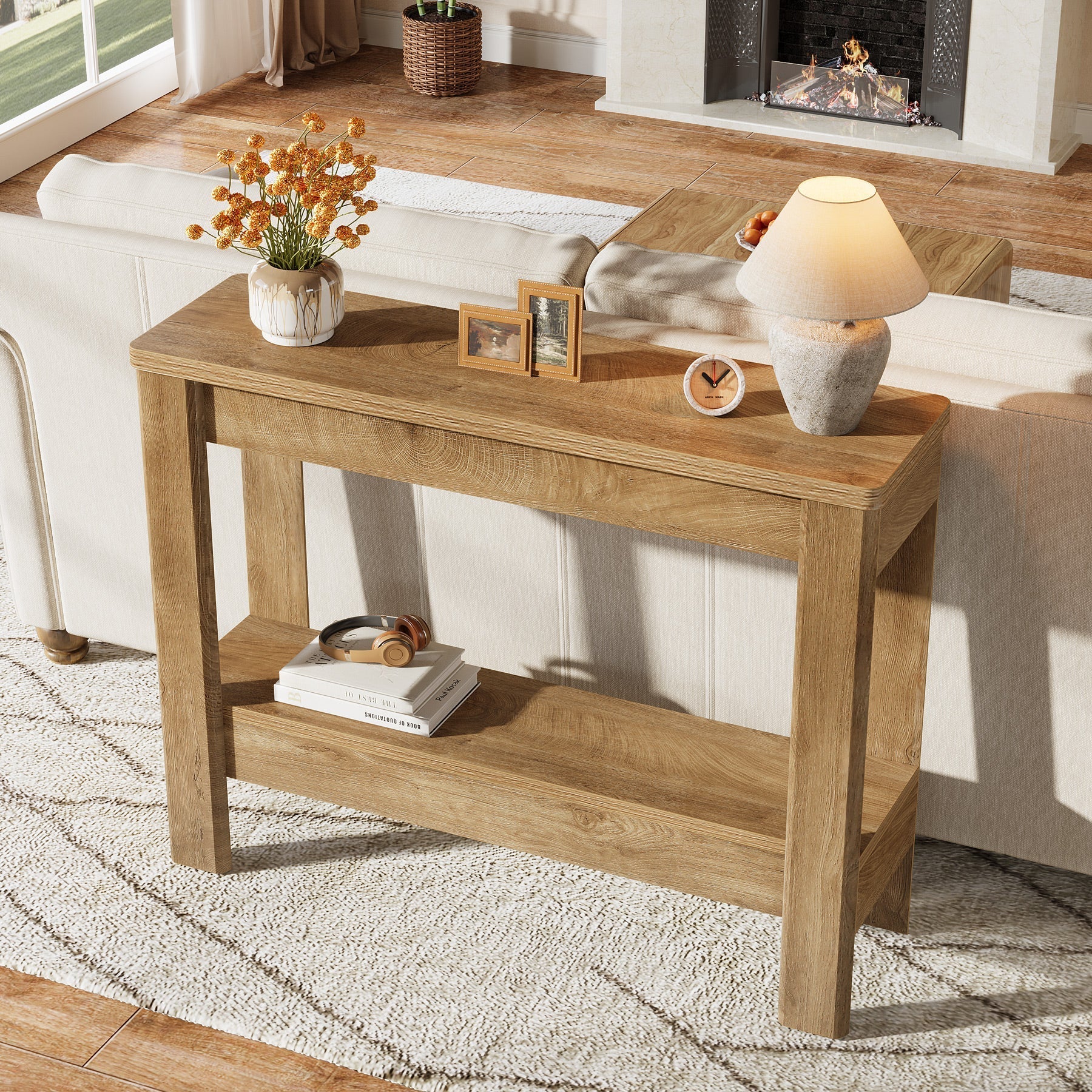 Tribesigns Console rustique 105 x 30 x 80 cm avec rangement ouvert, Table d'appoint étroite pour entrée et salon