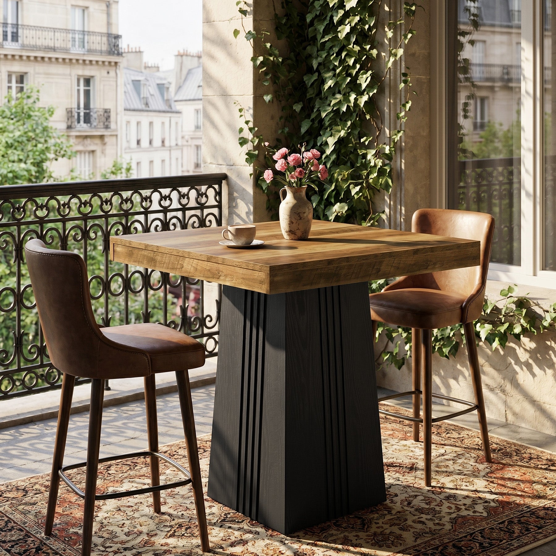 Tribesigns Table de Bar Carrée 80 cm, Hauteur 90 cm, Style Bistro avec Pieds Cannelés