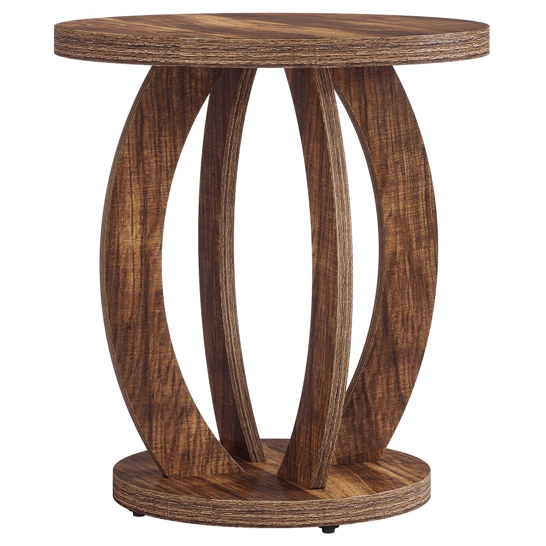 Tribesigns Table d'appoint de style campagnard de 50 cm avec plateau rond et rangement Brun rustique