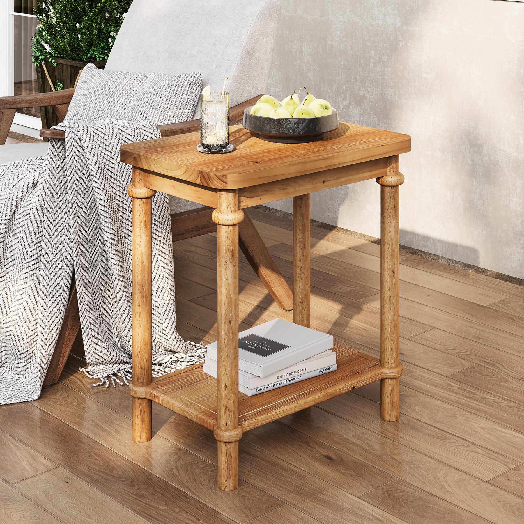 Tribesigns Table d’Appoint Country en Bois Massif à 2 Niveaux, 60 x 40 x 65 cm, Angles Arrondis