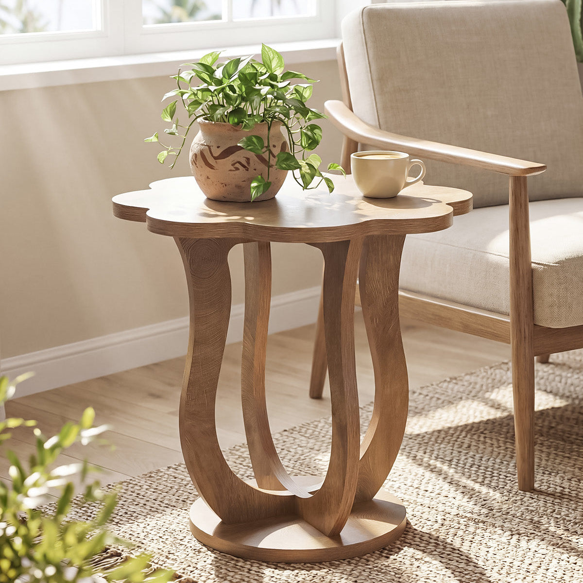 Tribesigns Table d'appoint moderne en forme de fleur, Petite table de chevet avec rangement