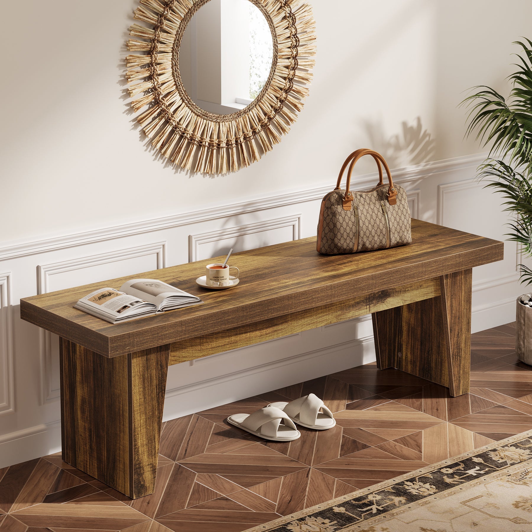 Tribesigns Banc Rustique en Bois de 140 cm avec Assise Épaisse, Long Banc Idéal pour l’Entrée
