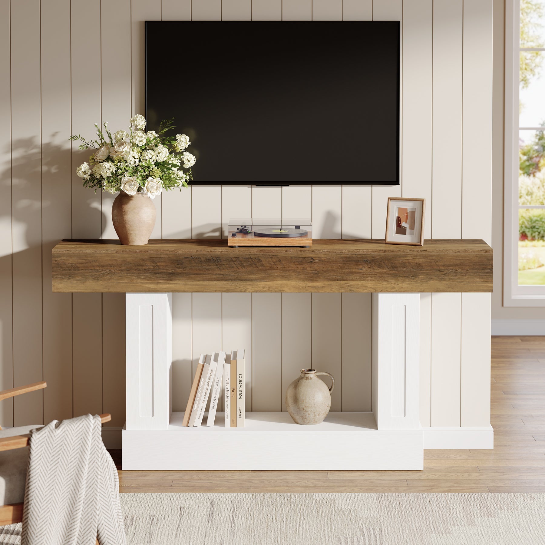 Tribesigns Console Rustique de 160 cm avec Rangement Ouvert, Table Étroite pour Entrée et Salon