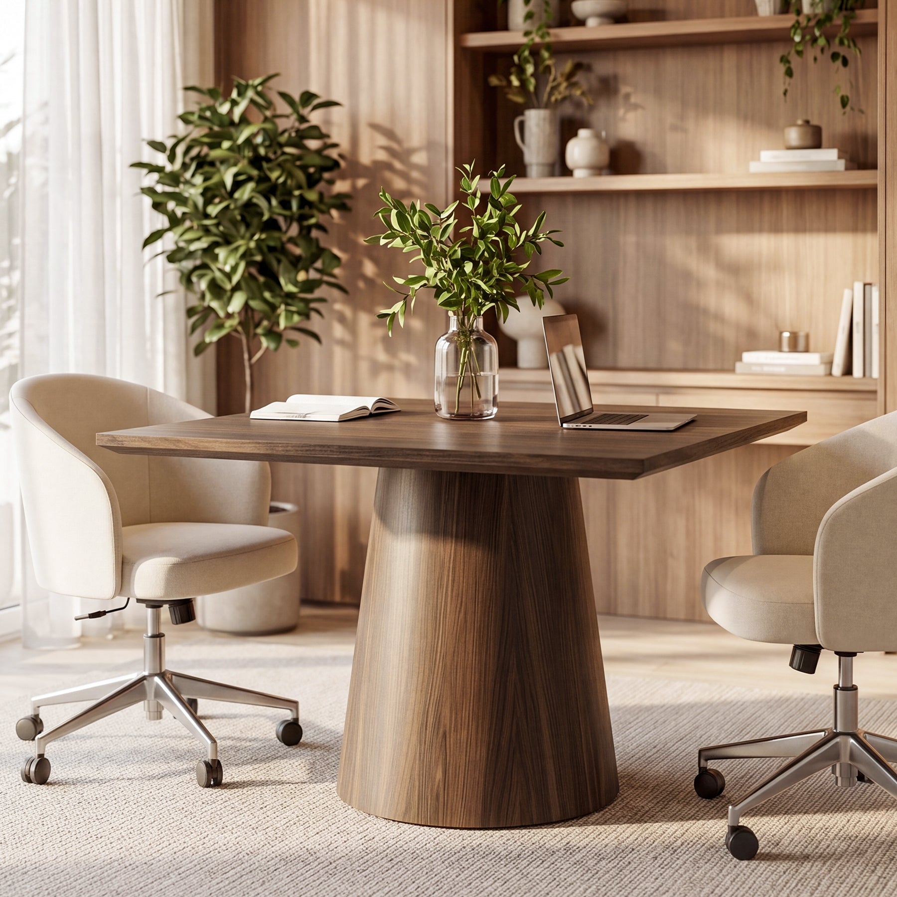 Tribesigns Table de conférence carrée de 80 cm avec plateau épais, Table de bureau en bois pour 4 personnes