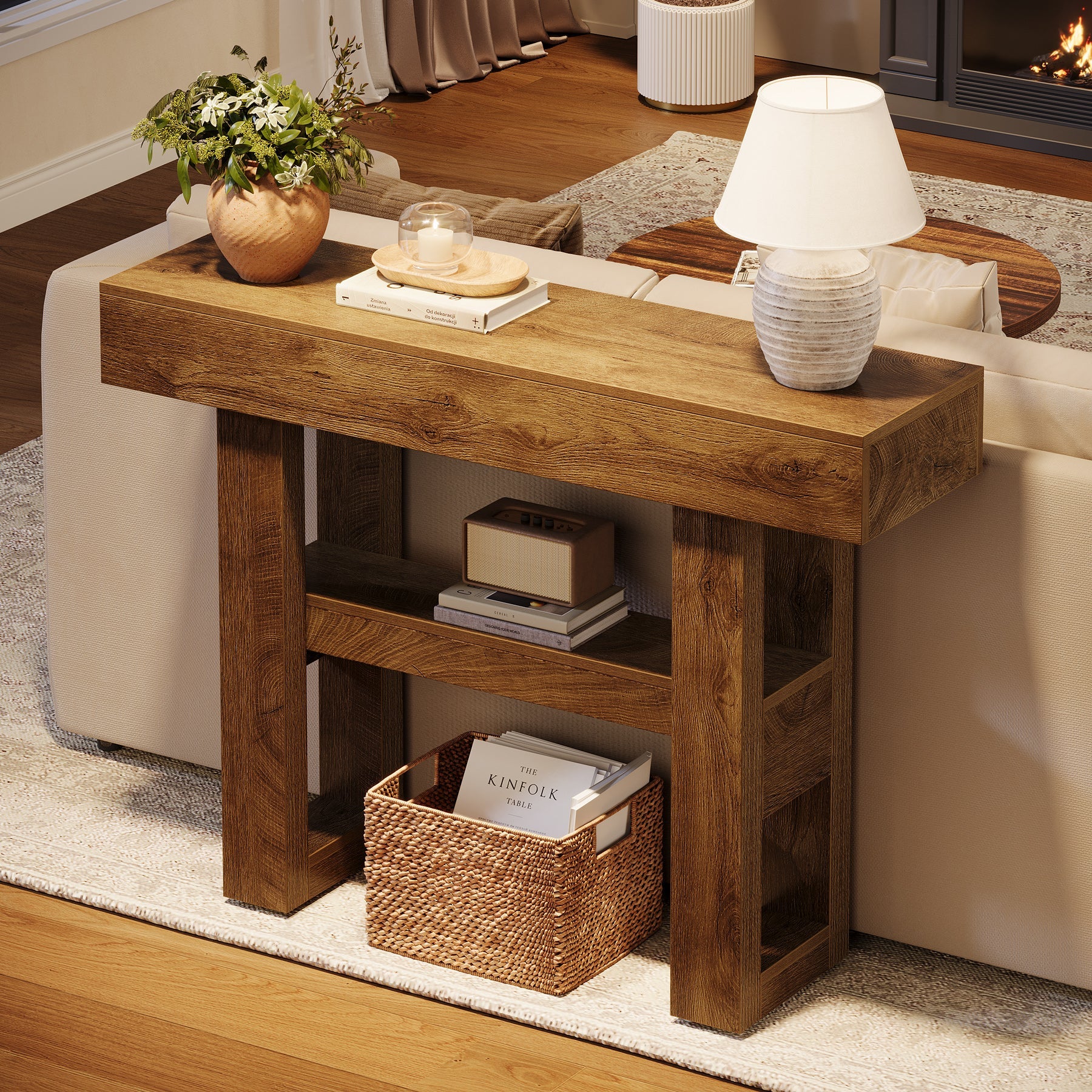 Tribesigns Farmhouse Smalle 2-laags consoletafel, Entreetable met opbergvakken