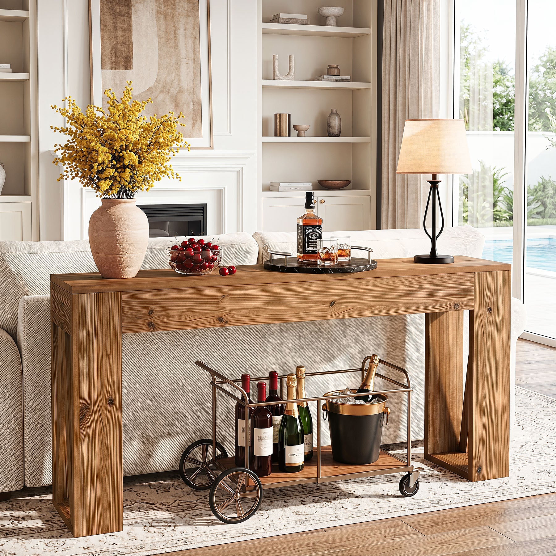 Tribesigns Console en Bois Massif de 160 cm, Table d’Entrée Étroite Style Rustique
