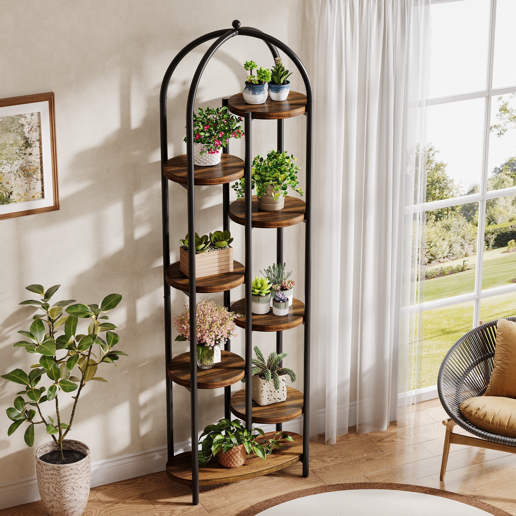 Étagère à plantes de 180 cm de haut avec 8 étagères, Support pour 10 plantes Étagère d'angle avec structure métallique