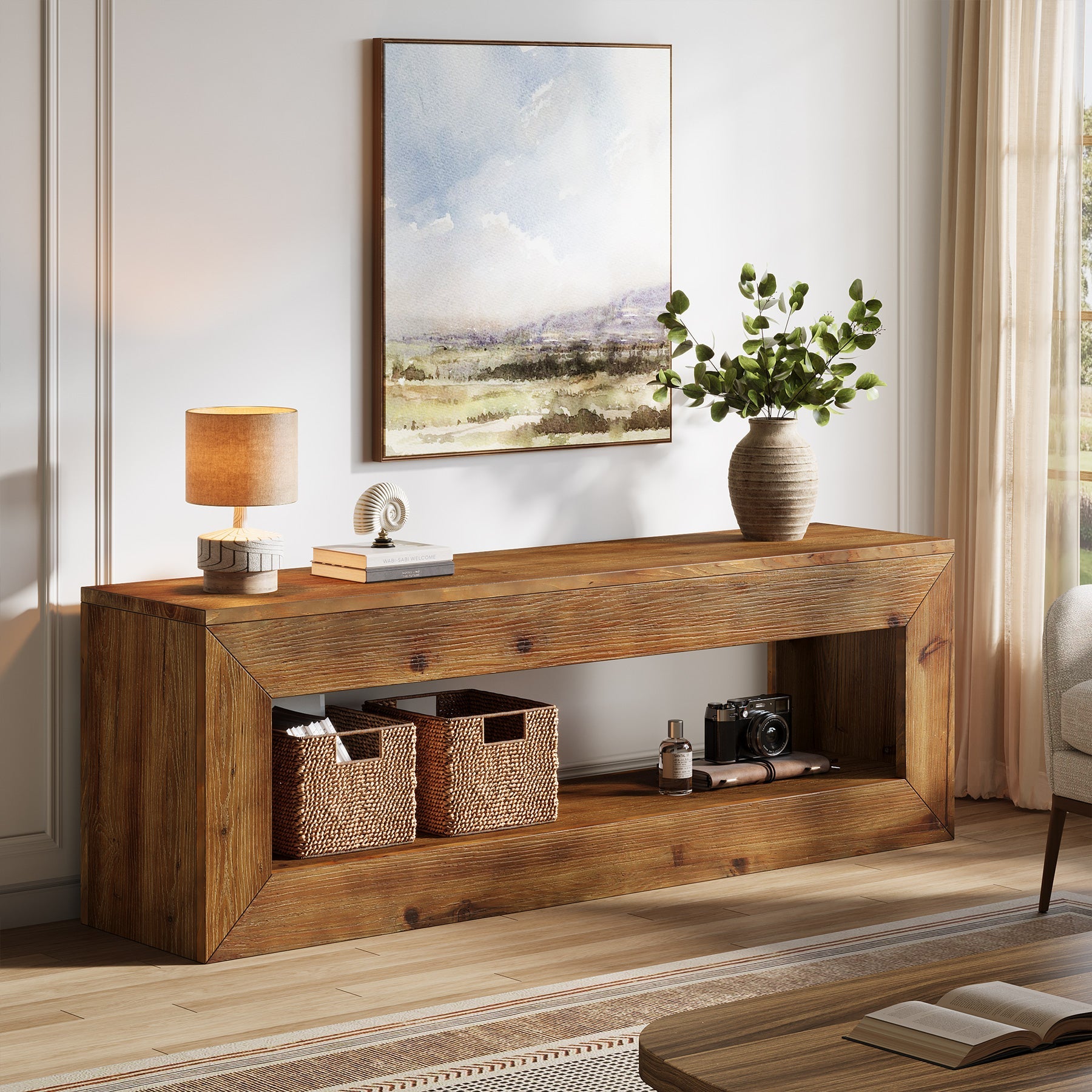 Tribesigns Meuble TV de 120 cm en Bois Massif avec Rangement, Meuble Bas Rustique pour Équipements Multimédias