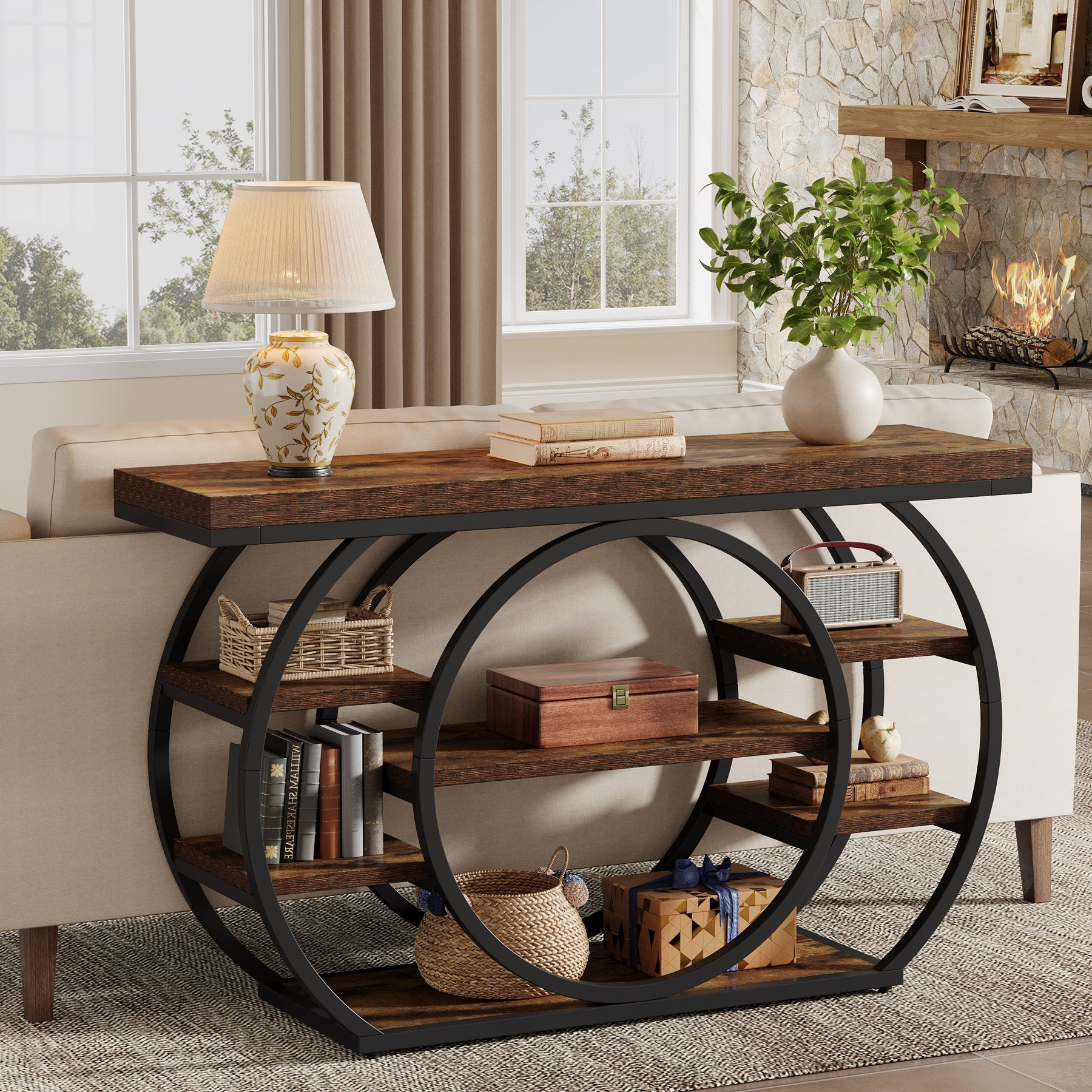 Tribesigns Console de 120 cm, Table de salon industrielle à 5 niveaux avec cadre en métal