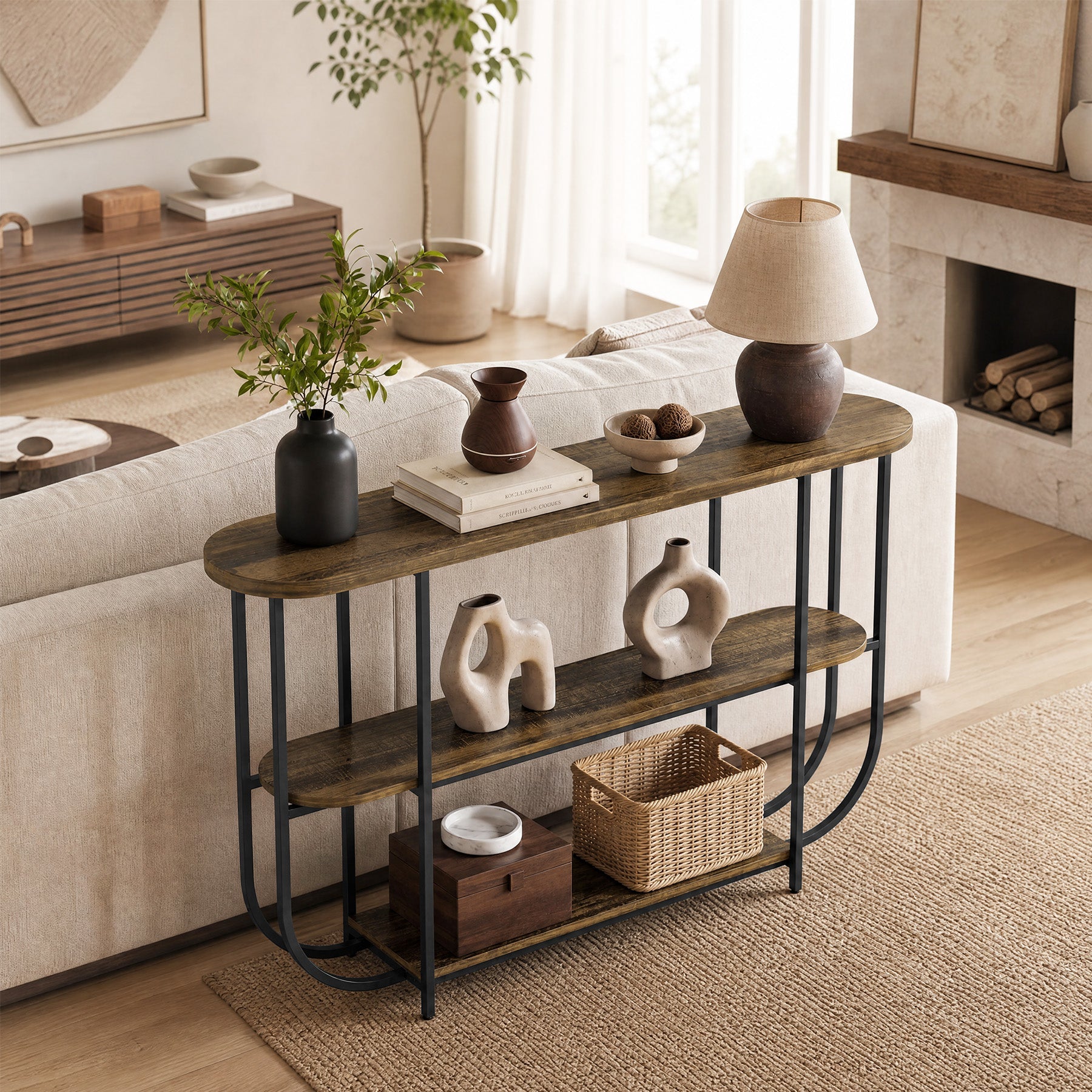 Tribesigns Console 160 cm, Table d’Entrée Étroite à 3 Niveaux avec Structure en Métal