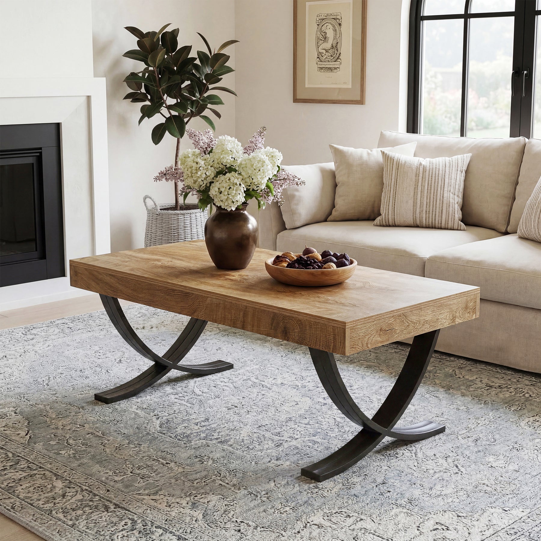 Tribesigns Table basse rectangulaire, 120 cm Table de salon style industriel avec structure en métal