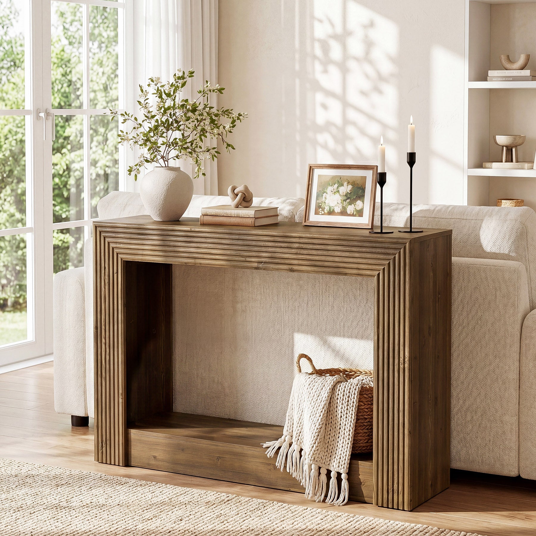 Tribesigns Console Rustique de 105 cm, Table de Canapé à 2 Niveaux avec Rangement