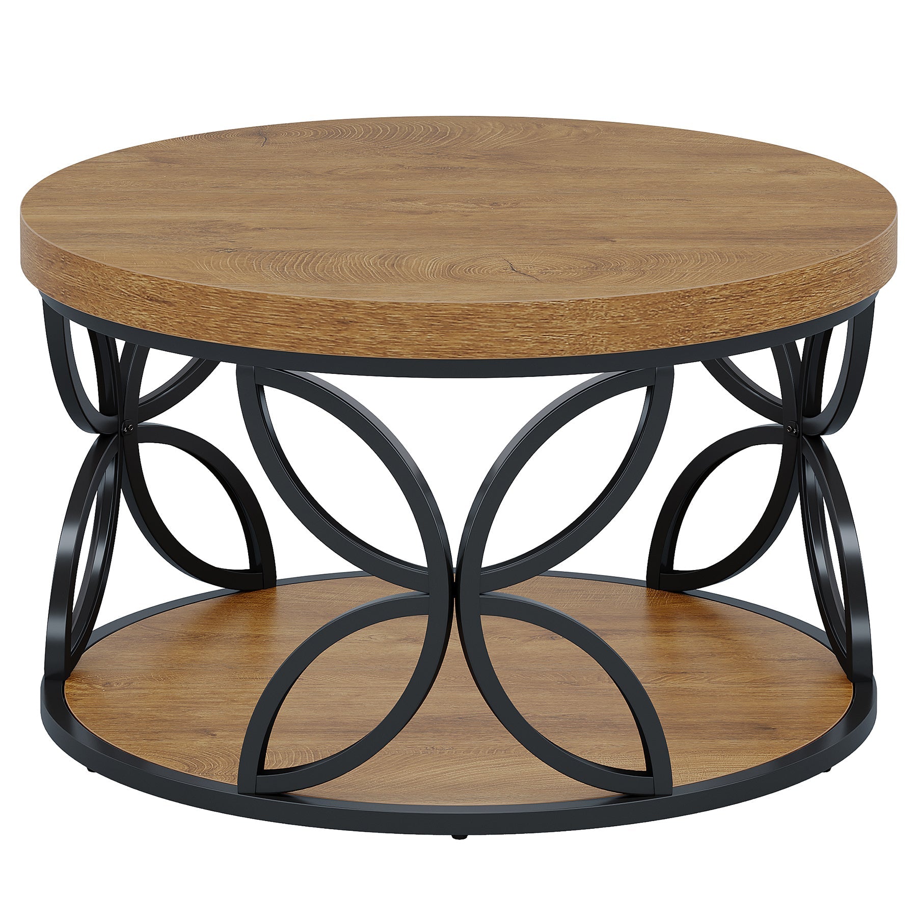 Tribesigns Table basse ronde de 80 cm à 2 niveaux avec rangement