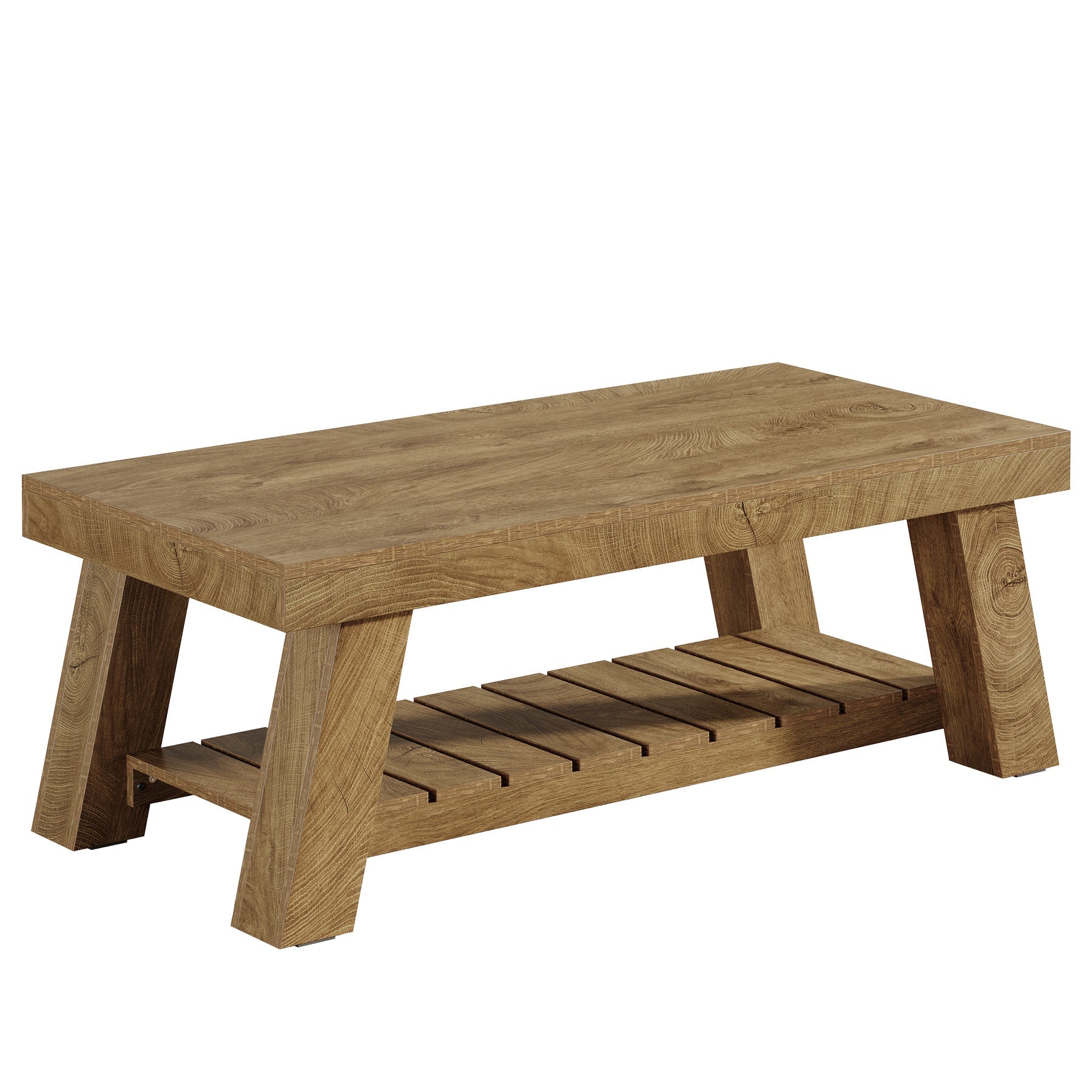 Tribesigns Salontafel in landelijke stijl van 120 cm, rustieke rechthoekige tafel met V-poten voor de woonkamer