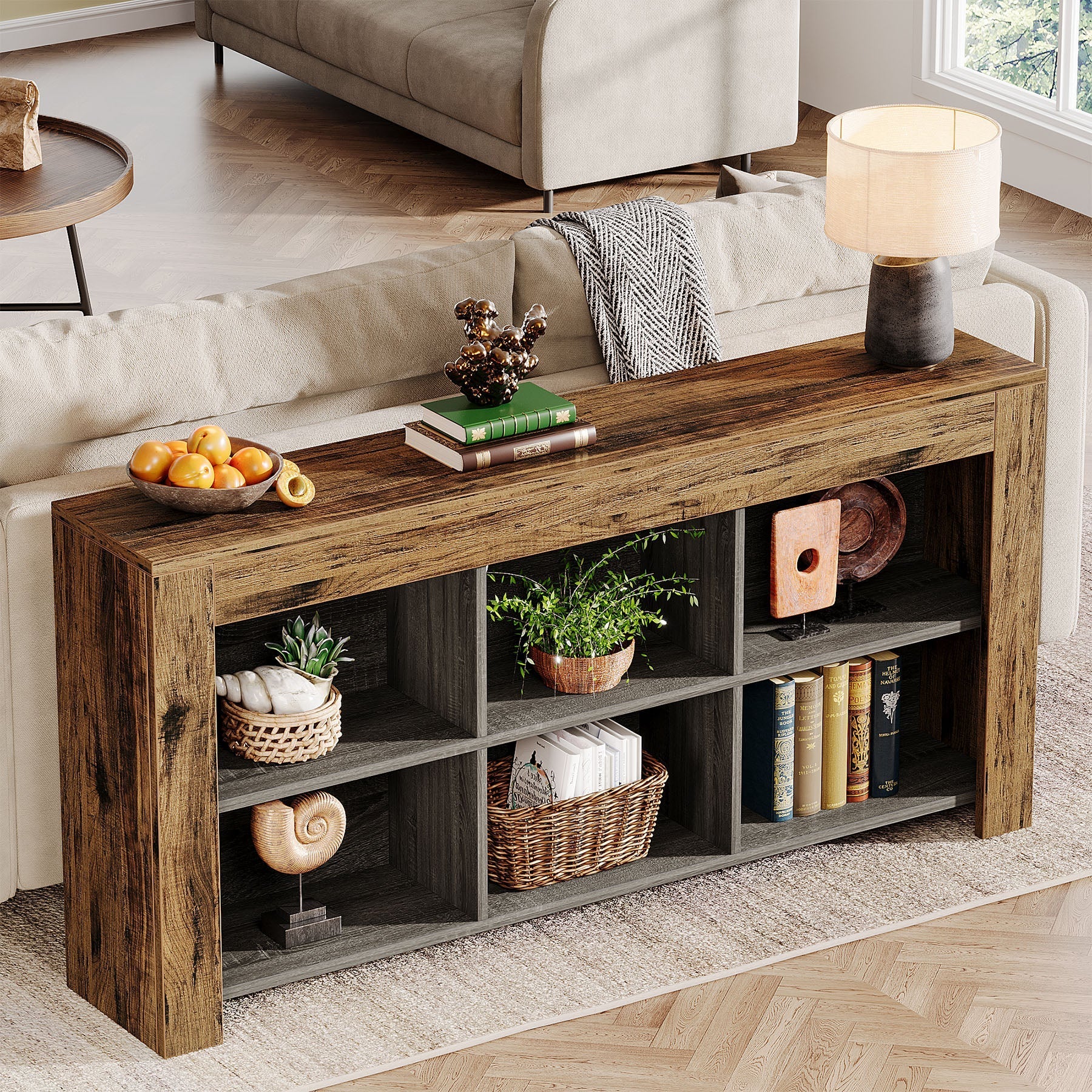 Tribesigns Sidetable 160 cm, Haltafel Banktafel met 6 opbergvakken