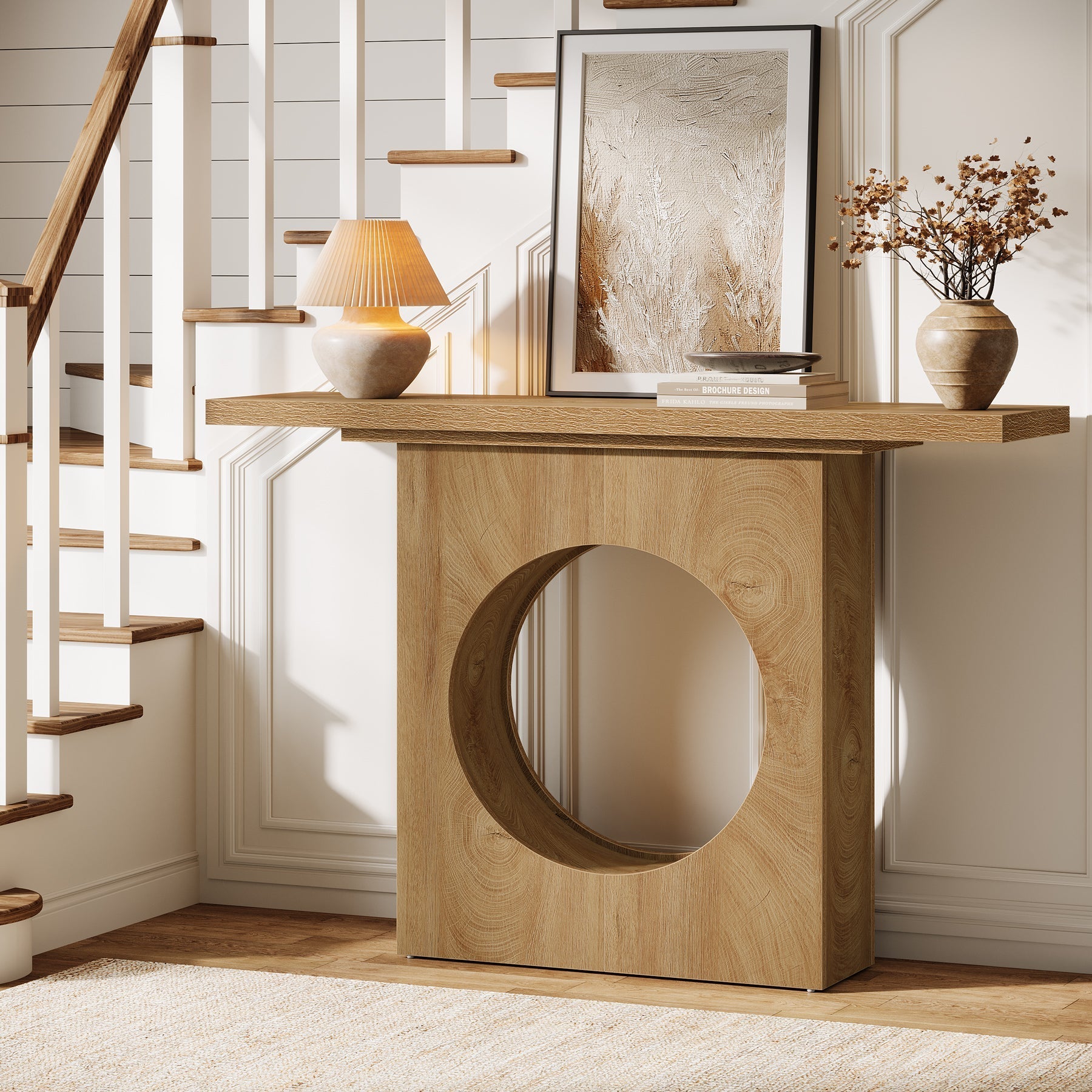 Tribesigns Console rustique de 105 cm avec design ajouré rond, Table d'entrée étroite pour salon