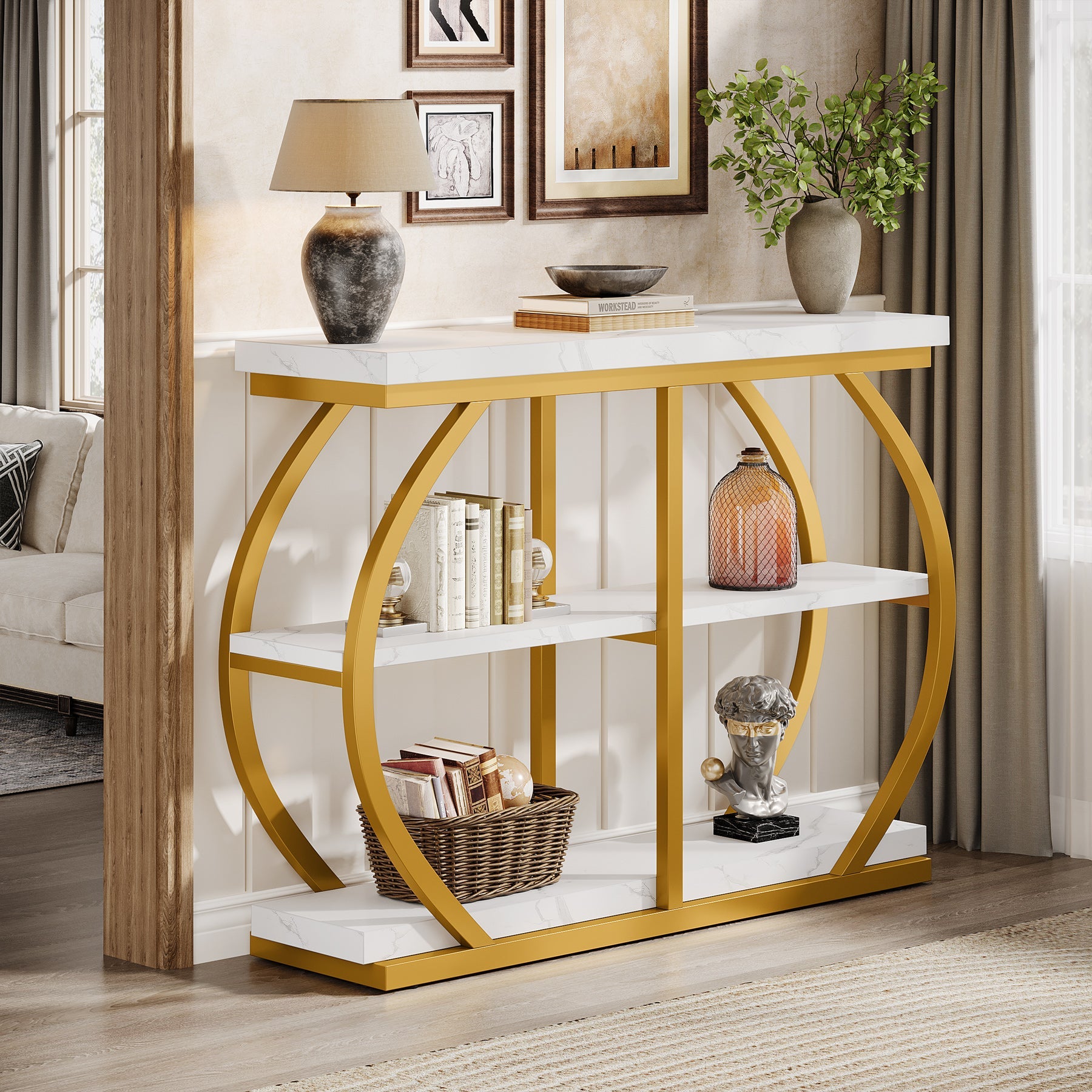Tribesigns Consoletafel van 105 cm, 3-laags haltafel met boogframe