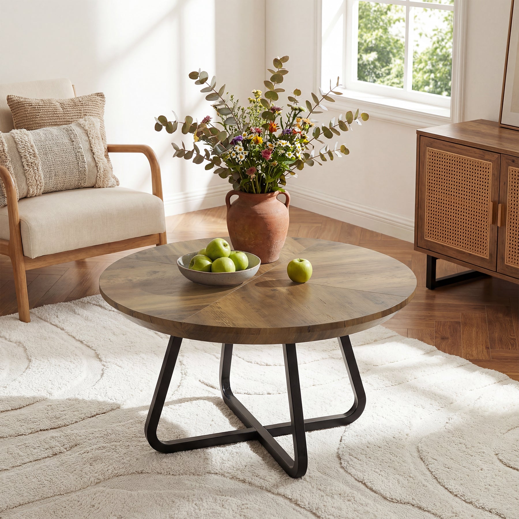 Tribesigns Table Basse Ronde 80 cm, Style Industriel avec Pieds en Métal