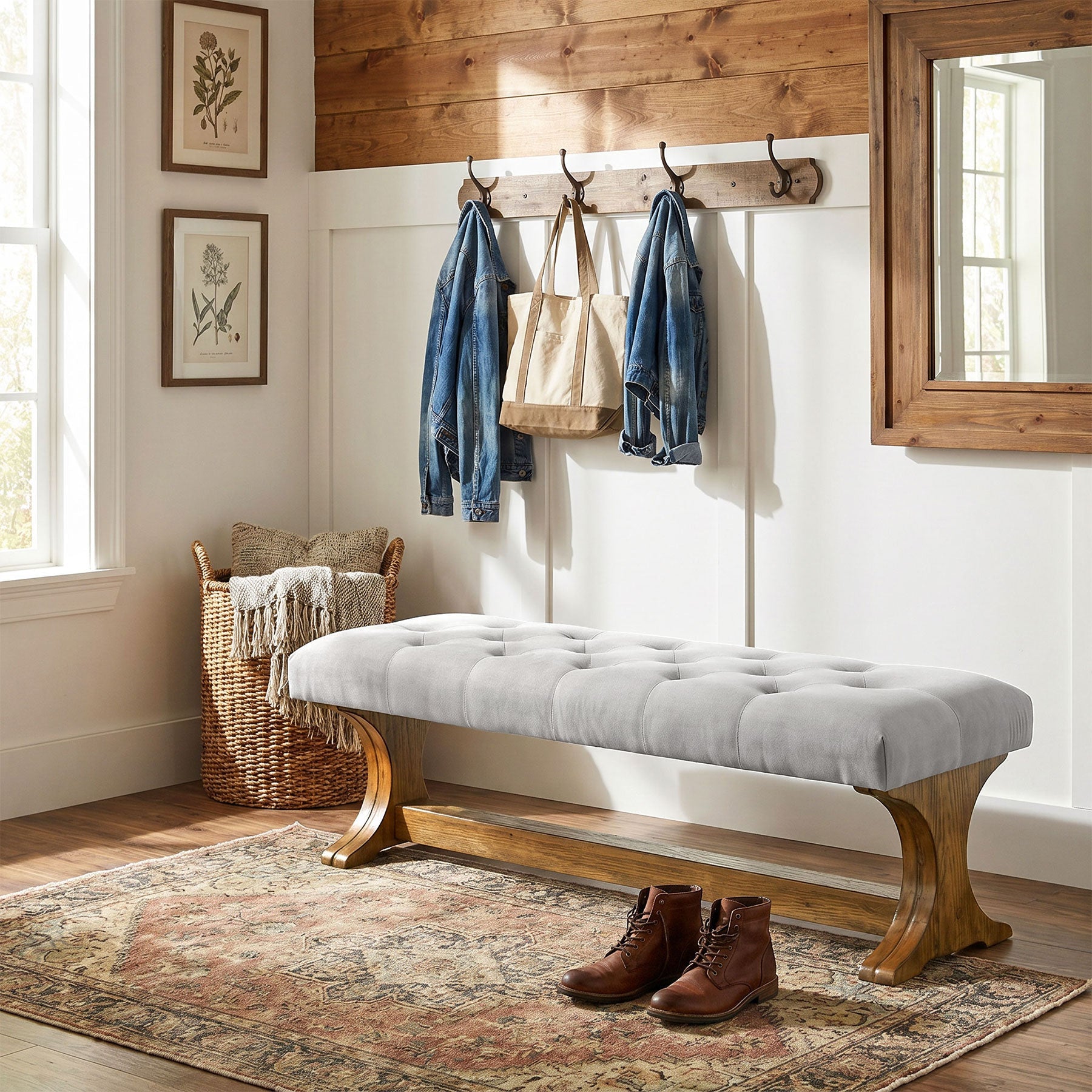 Tribesigns Banc Rembourré 140 cm en Bois Massif, Style Country pour Entrée