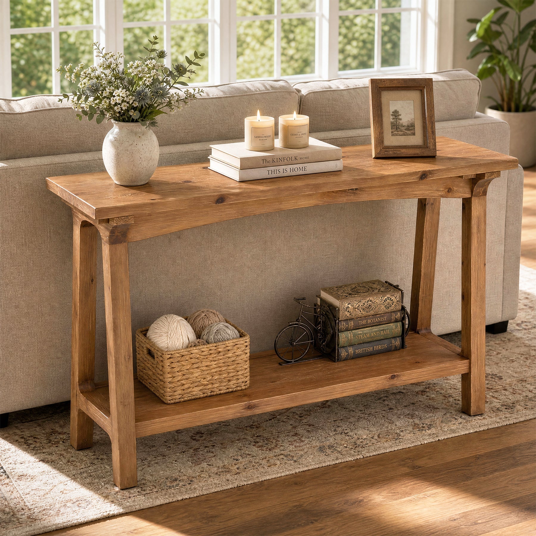 Tribesigns Console en bois massif de 100 cm, Table d'entrée étroite avec 2 étagères pour le hall d'entrée et le salon
