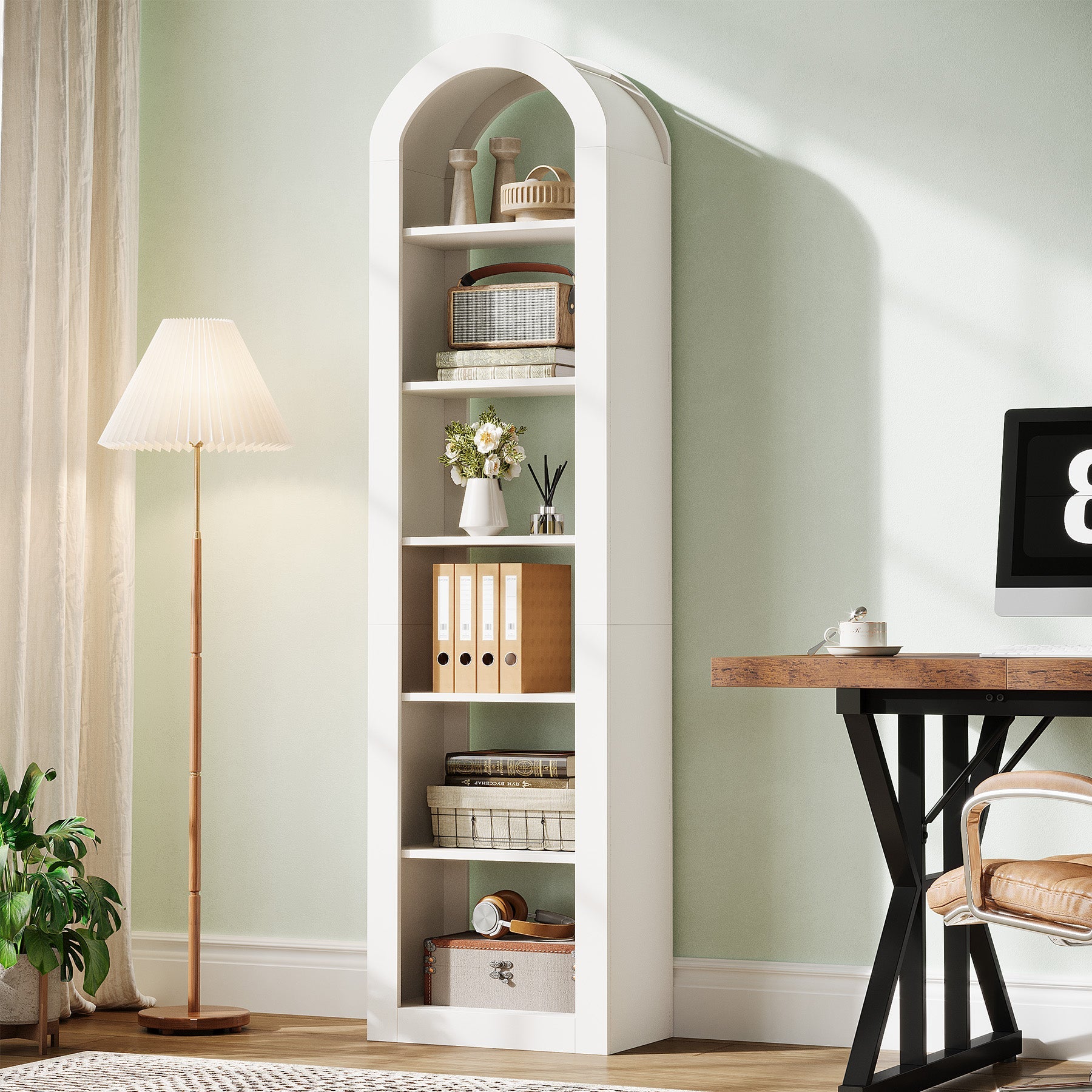 Tribesigns Bibliothèque Haute Arquée 190 cm, Étagère Autoportante Étroite à 6 Niveaux