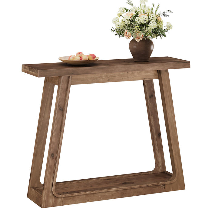 Tribesigns Console en Bois Massif de 105 cm avec Étagère, Table à 2 Niveaux Style Rustique
