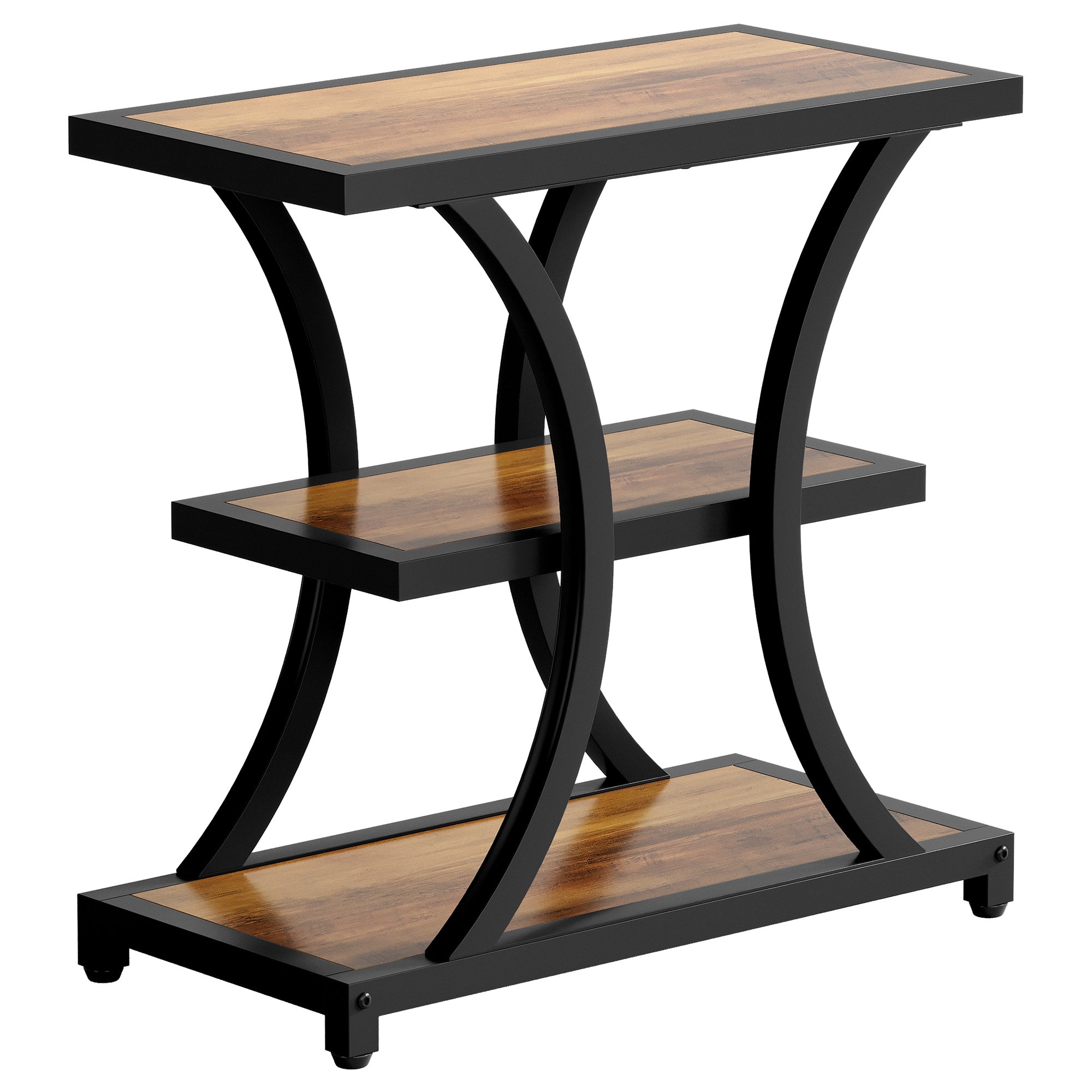 Tribesigns Table d'appoint avec espace de rangement, Table d'appoint à 3 niveaux avec design géométrique en métal