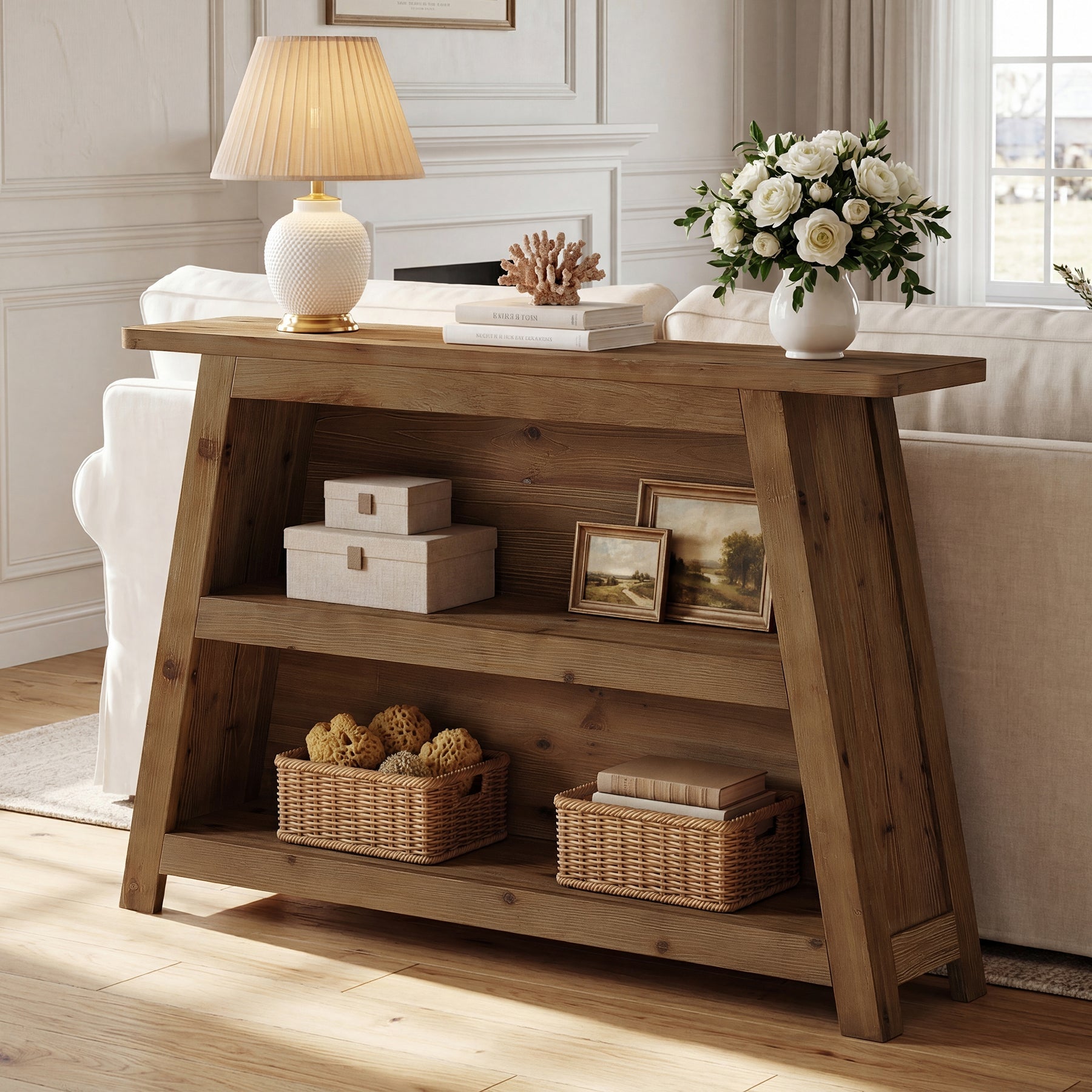 Tribesigns Console en bois massif de 120 cm à 3 niveaux, style rustique pour entrée et couloir