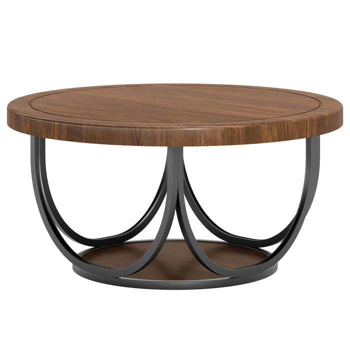 Tribesigns Table basse ronde de 80 cm avec étagère, Table de salon à deux niveaux de style industriel avec structure en métal