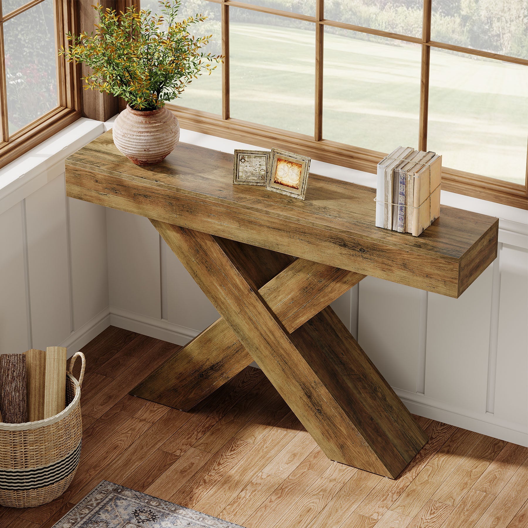 Tribesigns Console van 140 cm, Houten bijzettafel met uniek design
