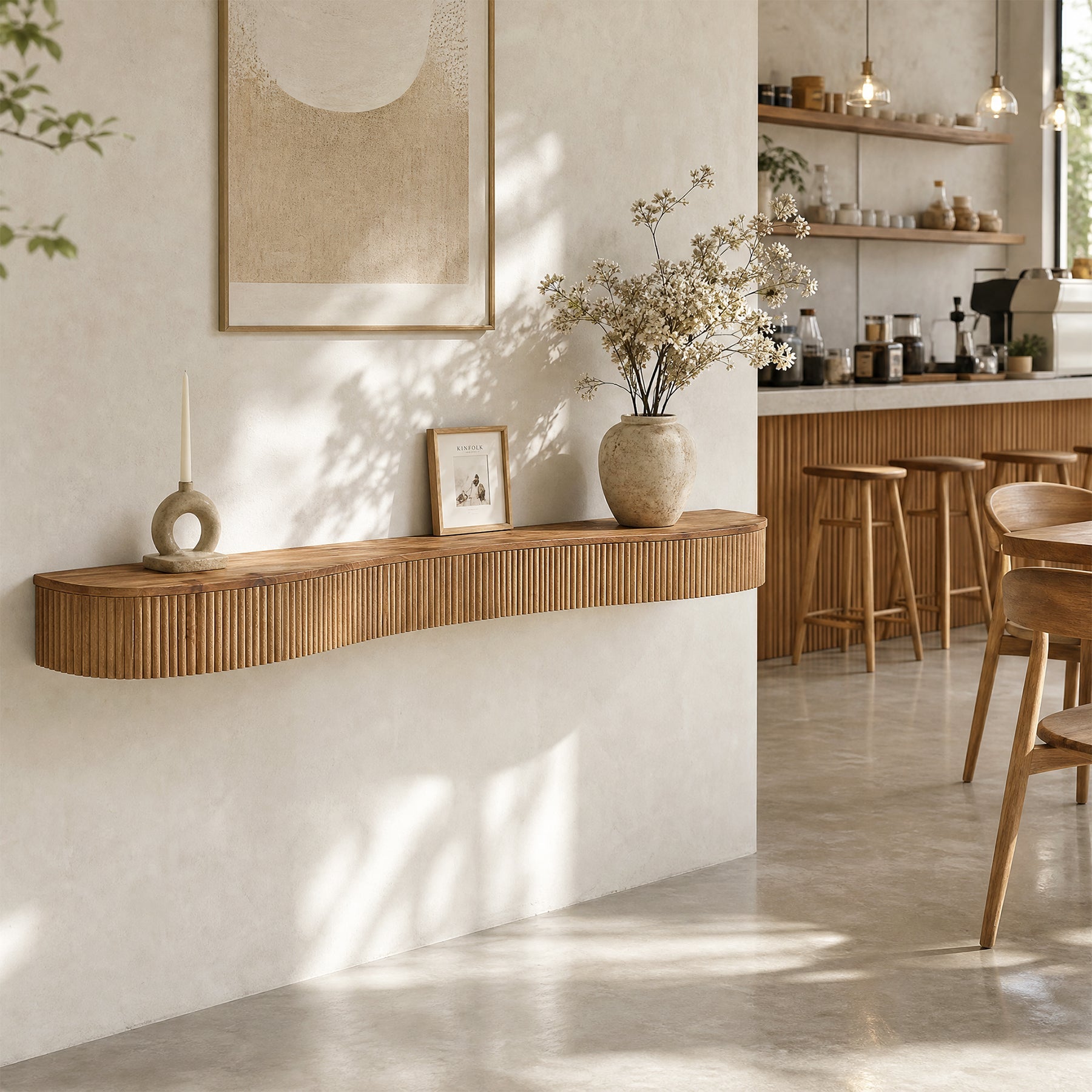 Tribesigns Étagère de Cheminée Flottante en Bois Massif 180 cm avec Motif Cannelé