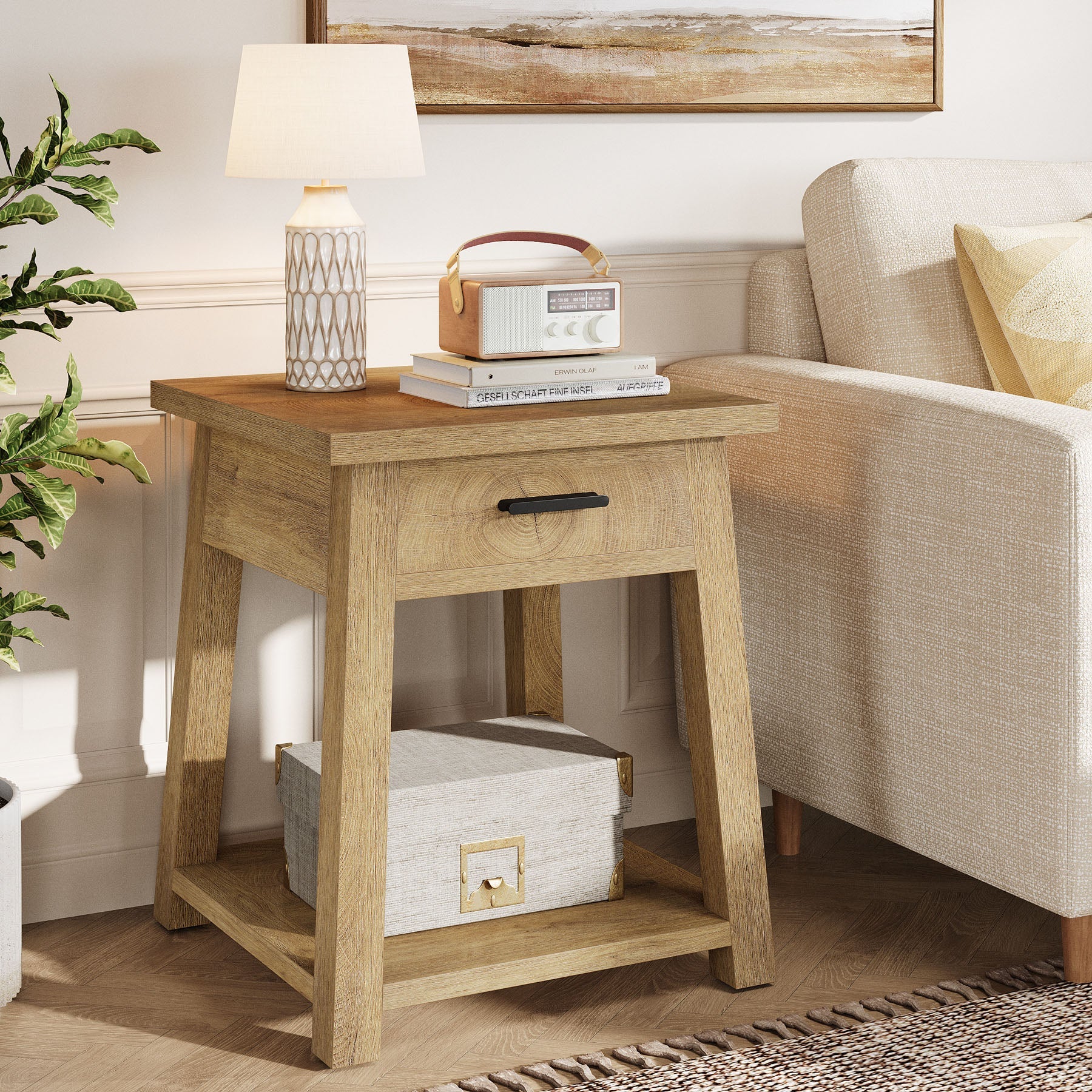 Tribesigns Table de Chevet avec Tiroir et Étagère, Table d’Appoint Style Campagne pour Chambre et Salon