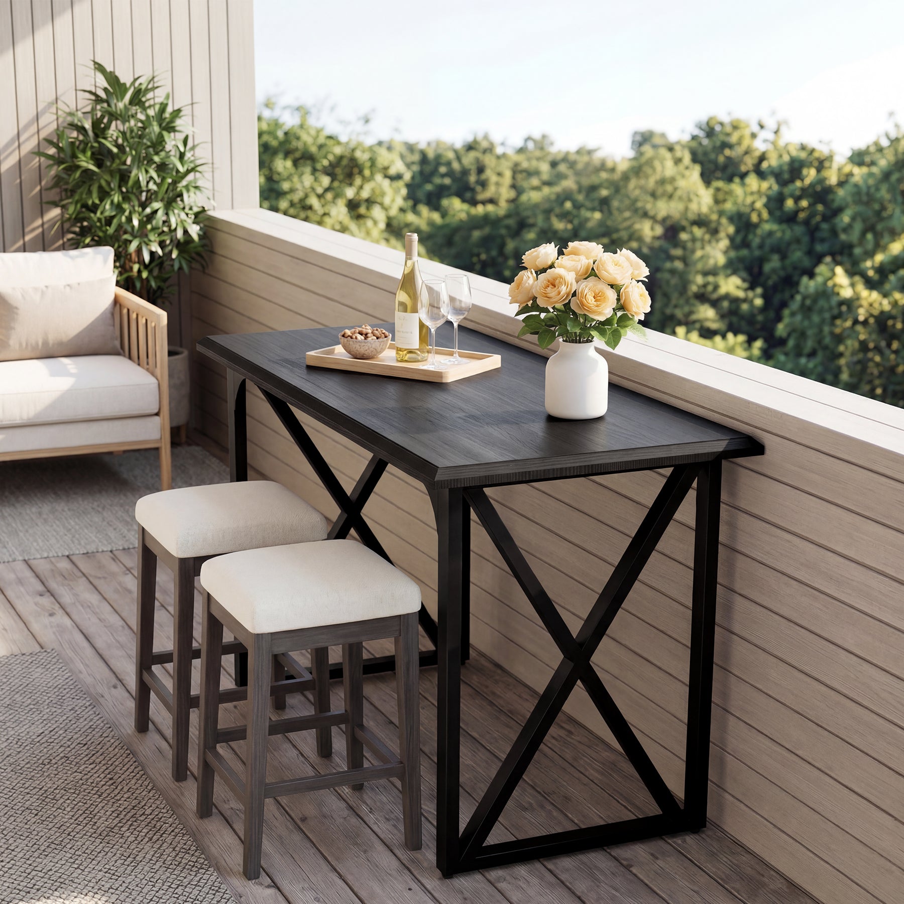 Tribesigns Table de Bar Haute 140 cm avec Base Métallique en X, pour 2 à 4 Personnes