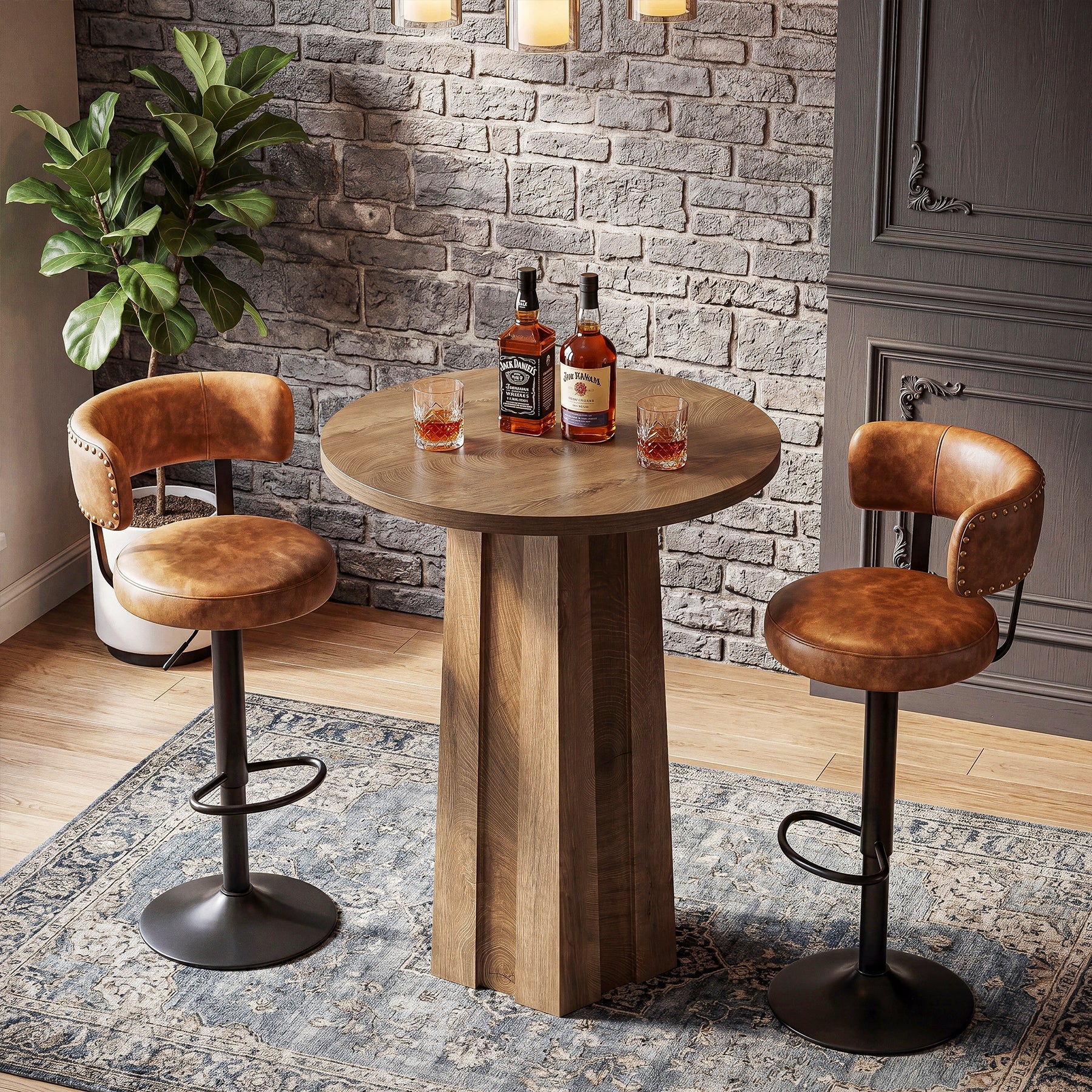 Tribesigns Table de Bar Ronde de 80 cm avec Pied Central Rainuré, Table de Bistrot Moderne