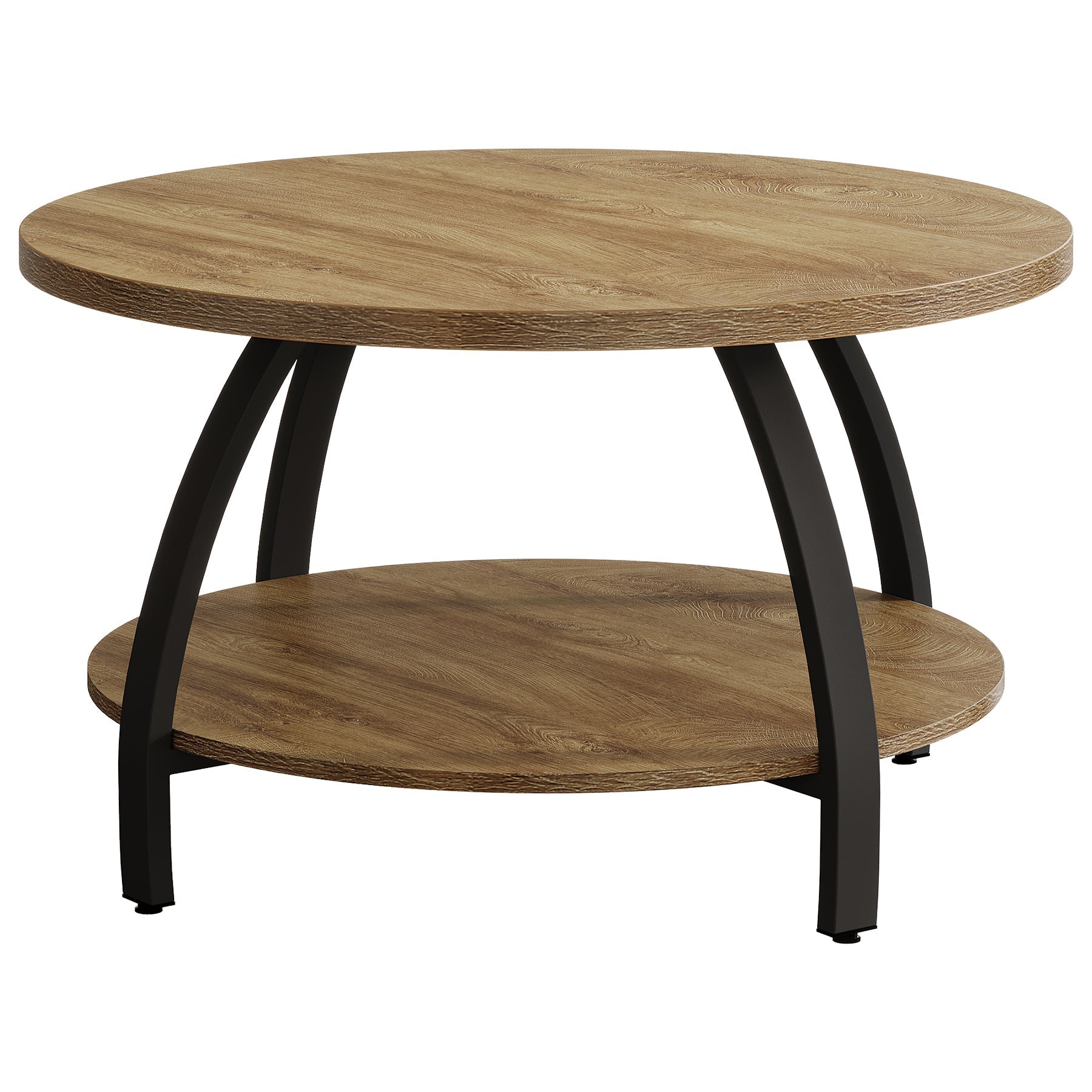 Tribesigns Table basse ronde de 80 cm avec 2 étagères, Petite table d'appoint de style industriel avec pieds en métal