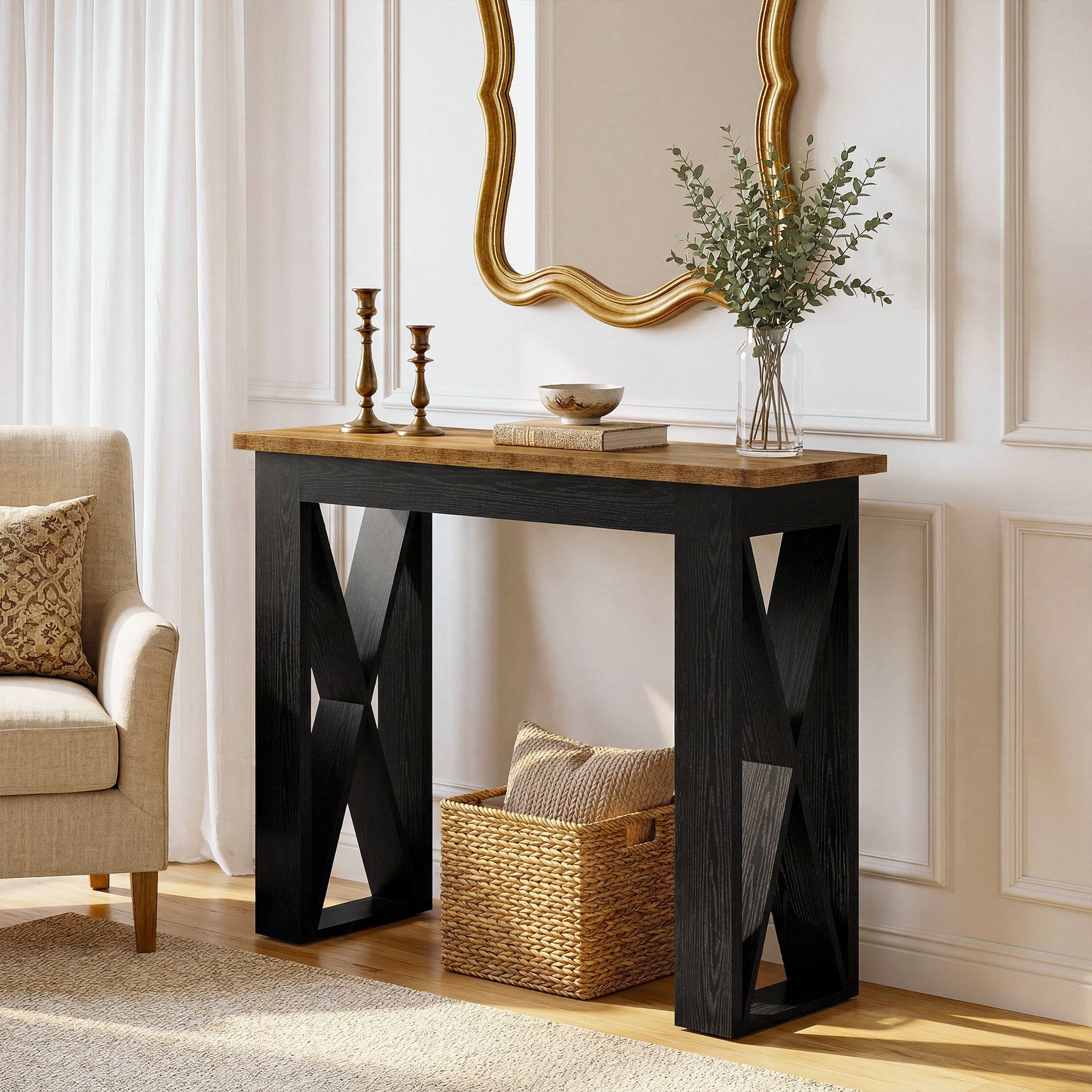 Tribesigns Console de 105 cm, table étroite derrière canapé avec pieds en X