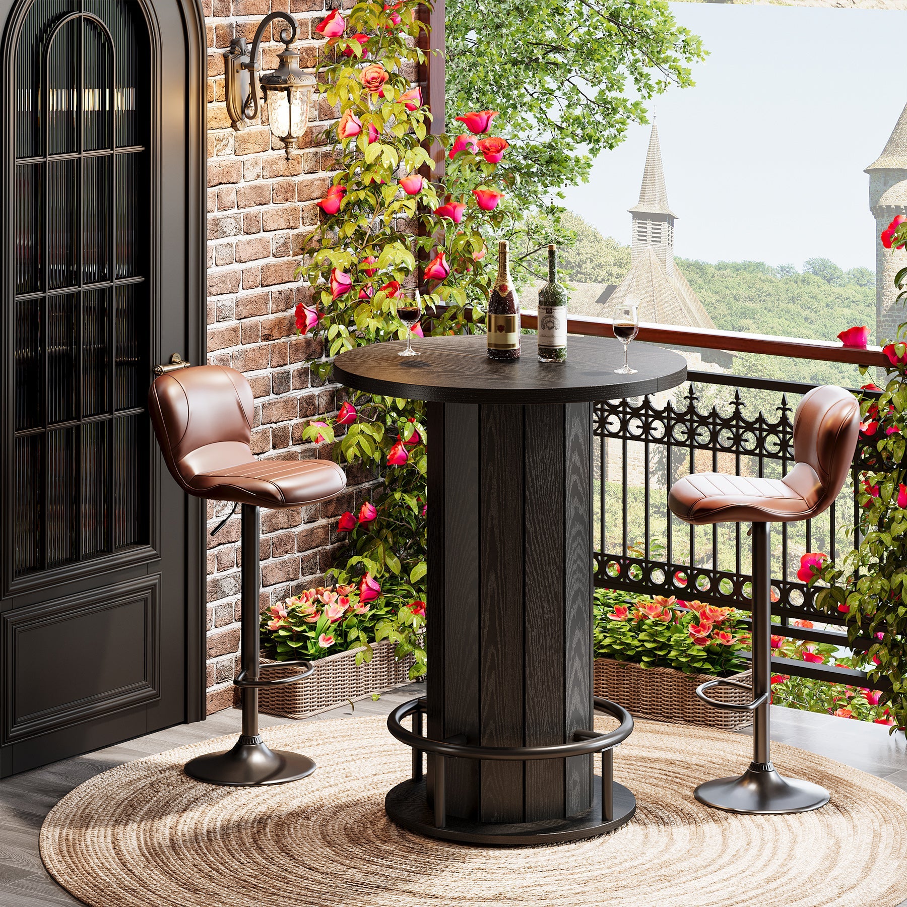 Tribesigns Table haute ronde de 100 cm de haut, Table de bistrot Plateau de table 80 x 80 cm