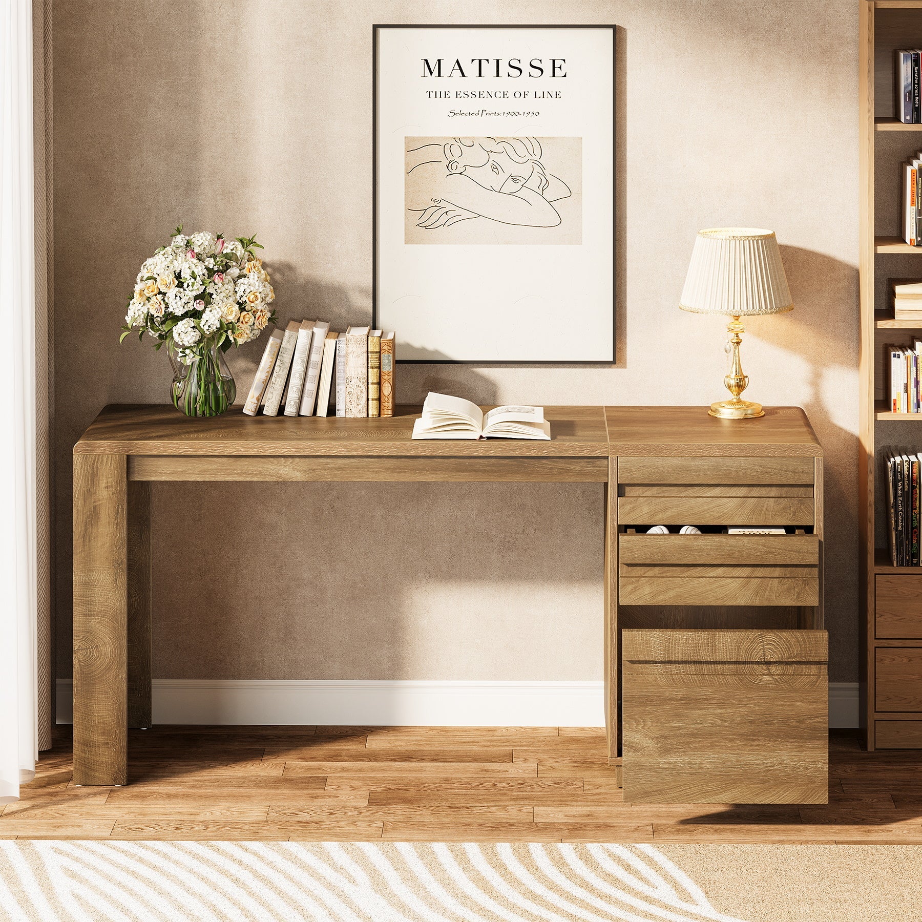 Tribesigns Bureau d’Ordinateur 140 cm, Bureau de Direction Style Rustique à 3 Tiroirs