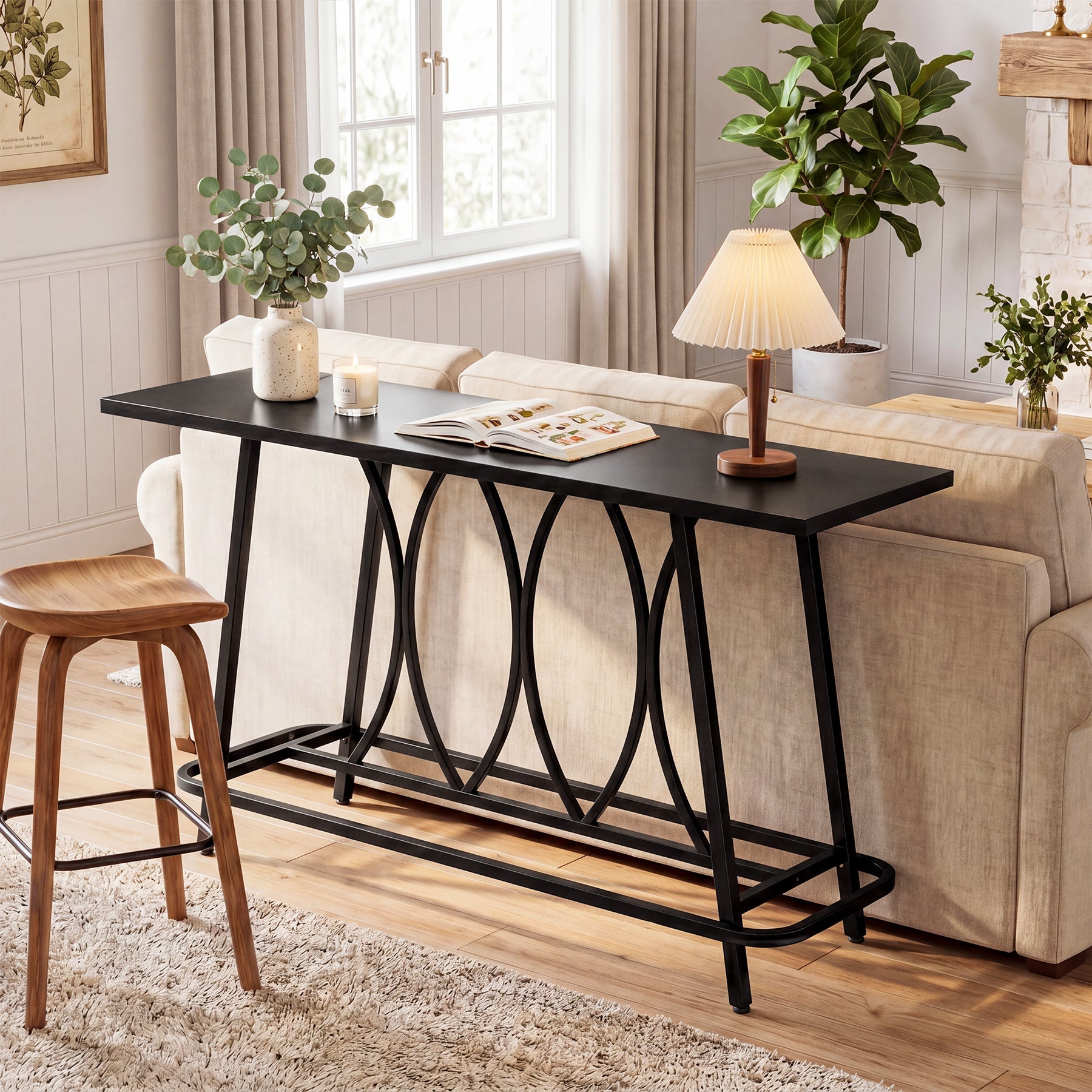 Tribesigns Console Moderne Longue 160 cm, Table Étroite Derrière Canapé avec Structure Métallique