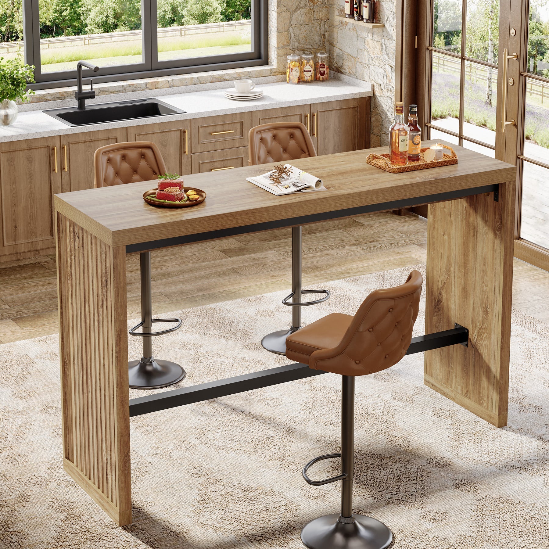 Tribesigns Table de Bar de 140 cm avec Repose-Pieds Métallique